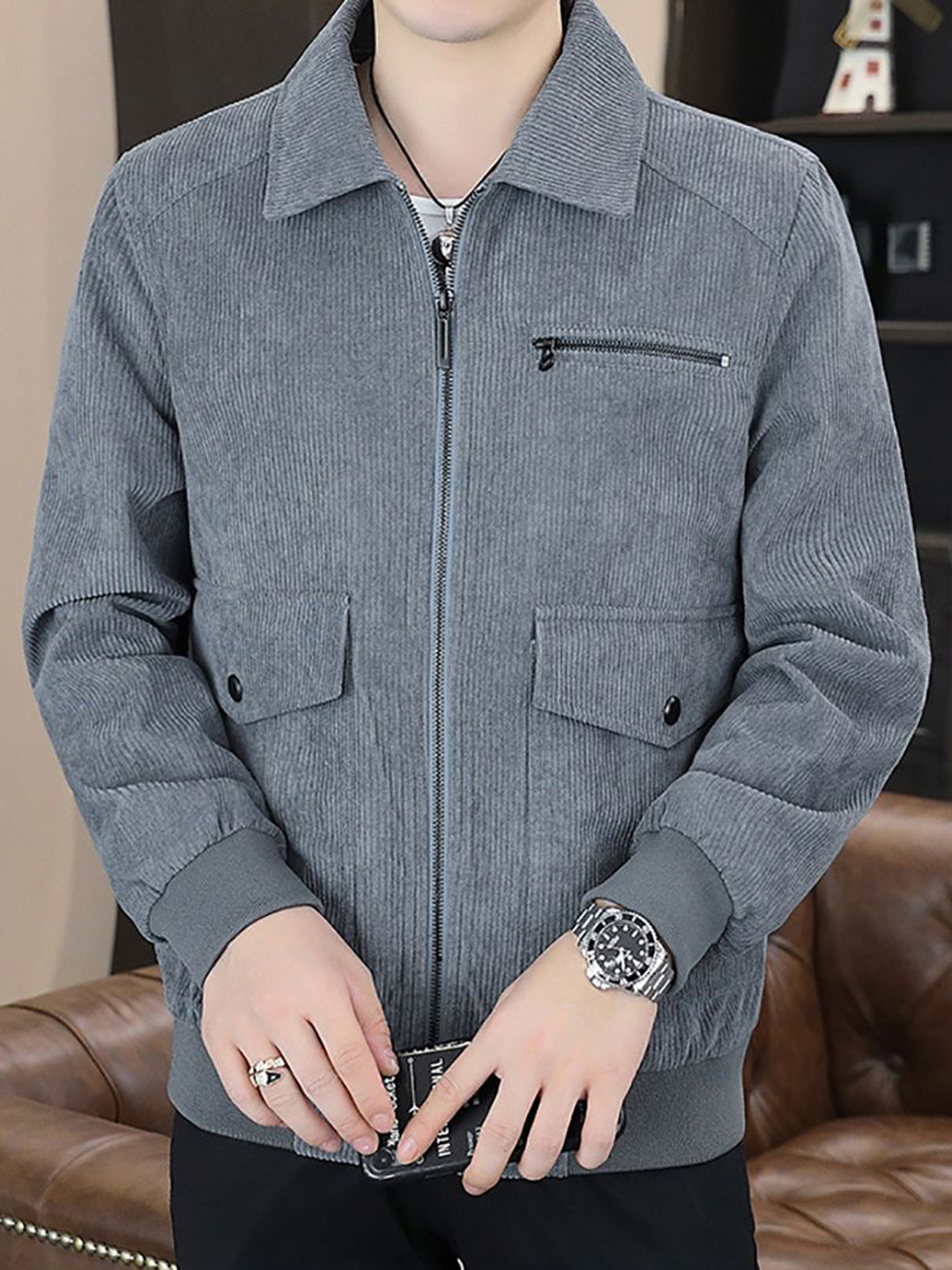 

StyleCast x Revolte Men Striped Tailored Jacket, Grey
