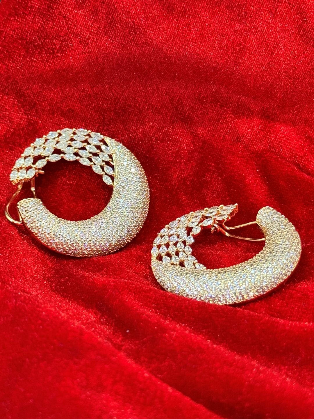 

The Jewellery Tale Rose Gold Plated American Diamond Circular Hoop Earrings