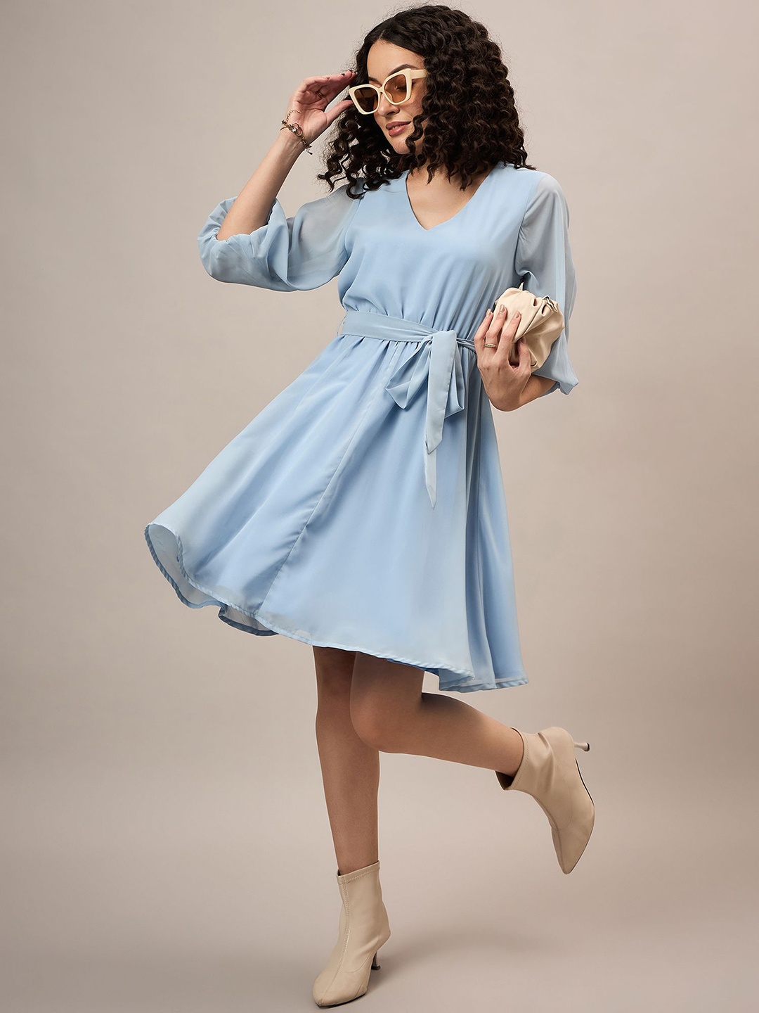 

The Roadster Lifestyle Co Women V-Neck Above Knee Dress, Blue