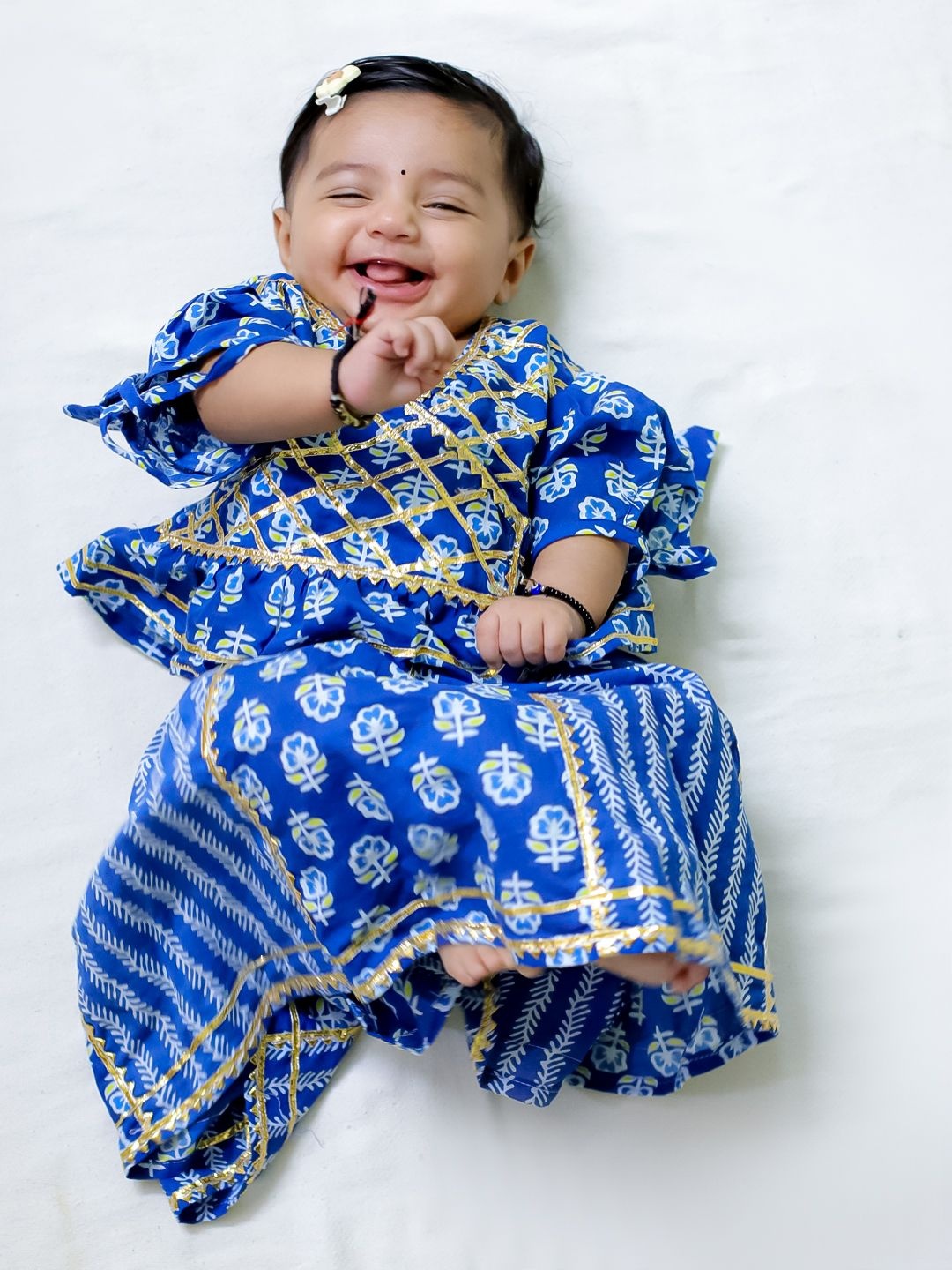 

BownBee Girls Floral Printed Ready to Wear Cotton Lehenga & Blouse, Blue