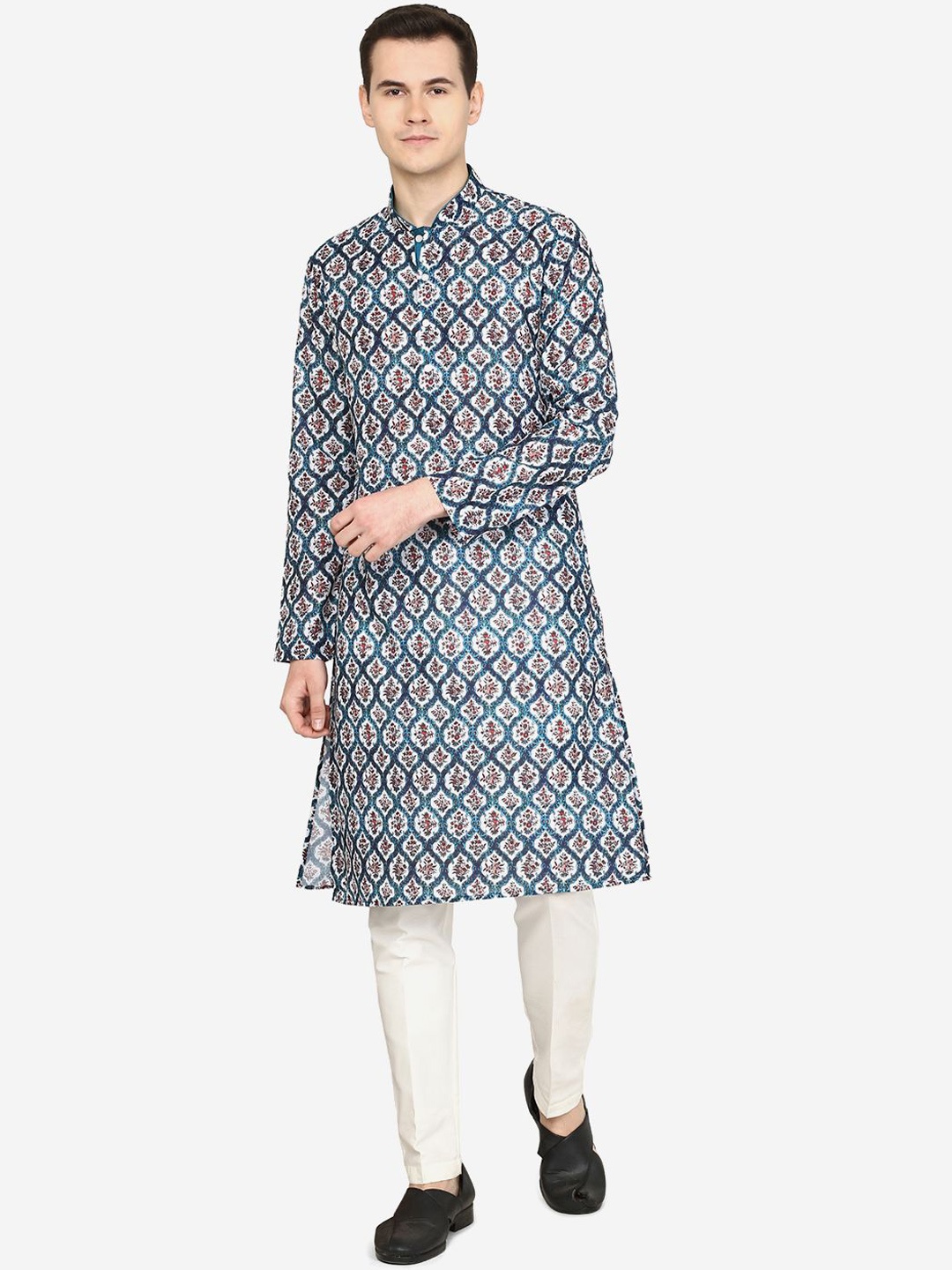 

THE KURTA COMPANY Men Printed Thread Work Kurta, Blue