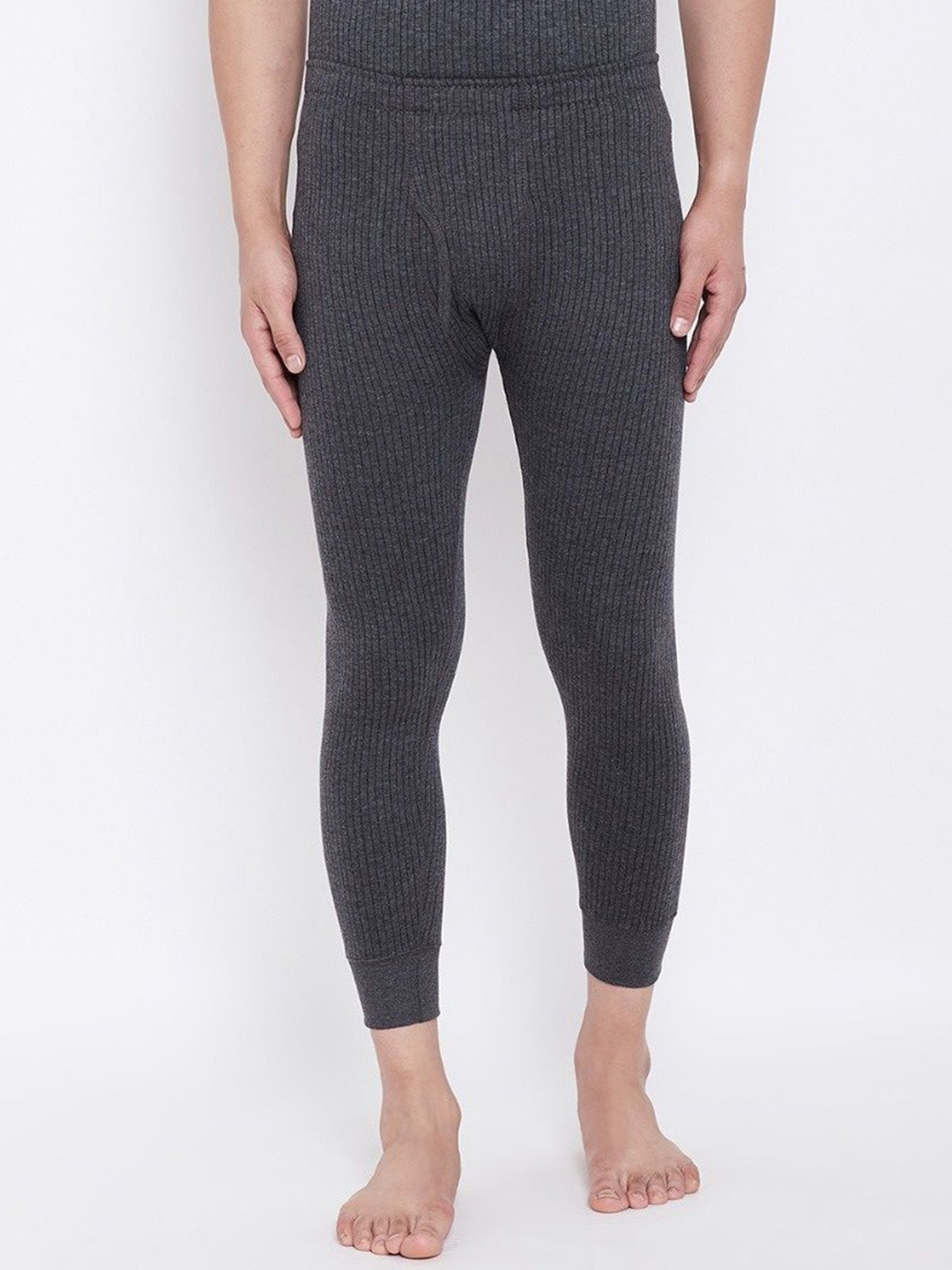 

NEVA Striped Cotton Mid-Rise Thermal Bottom, Grey