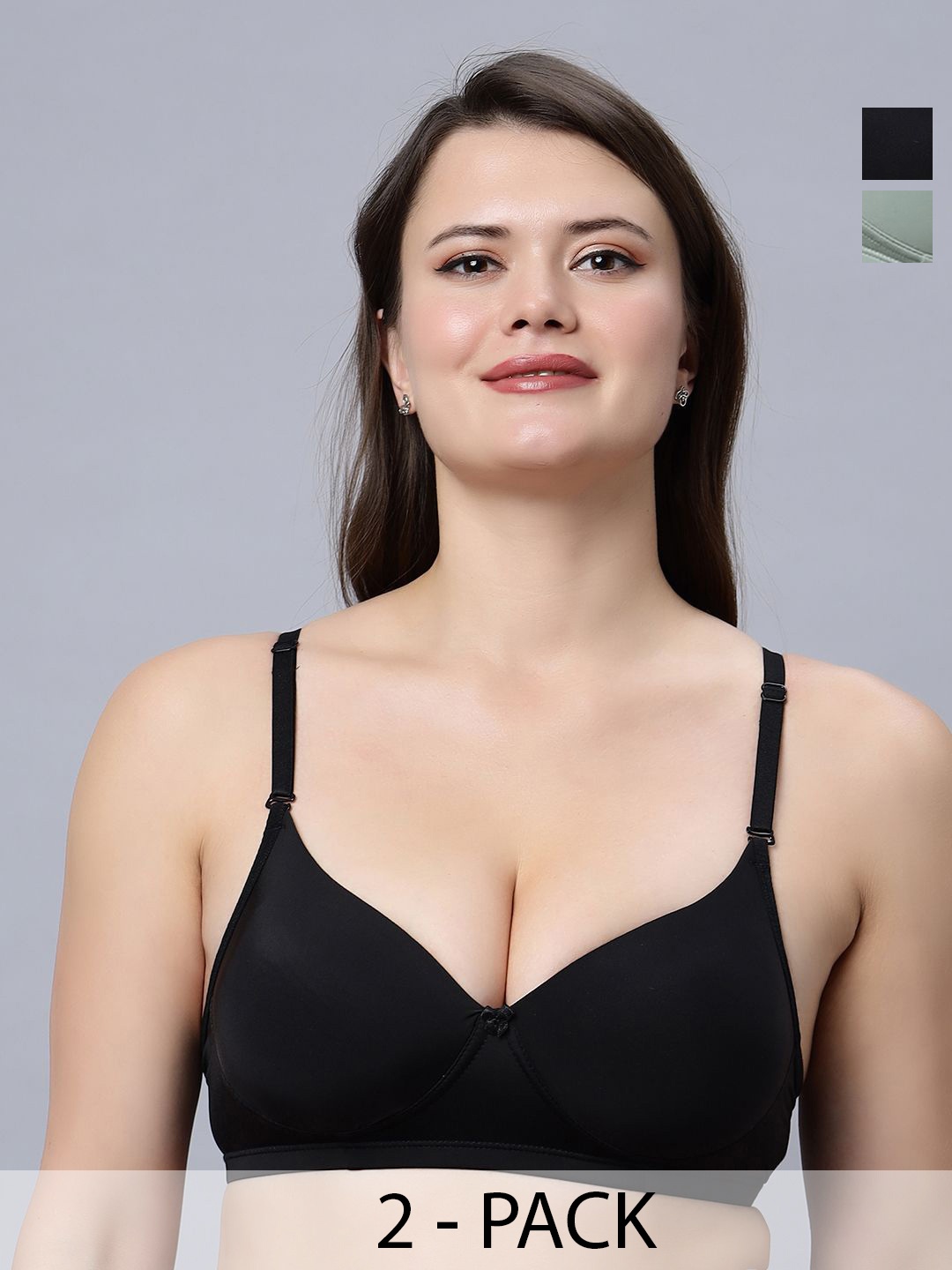 

In Care Pack Of 2 Pure Cotton Underwired Medium Coverage Heavily Padded Push-Up Bra, Black