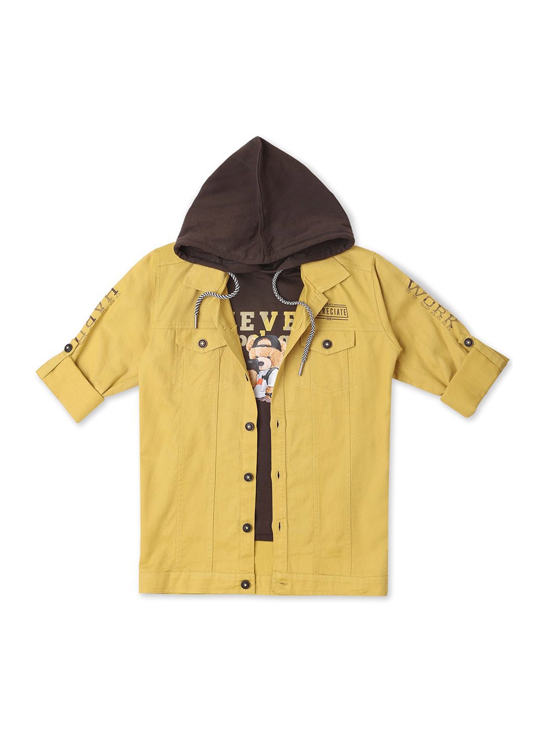 

CAVIO Boys Cotton Hooded Jacket & T-Shirt, Brown