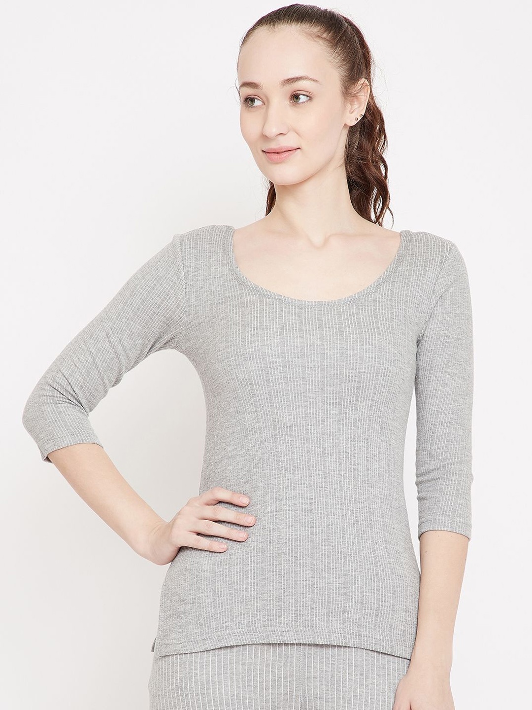 

NEVA Striped Thermal Tops, Grey melange