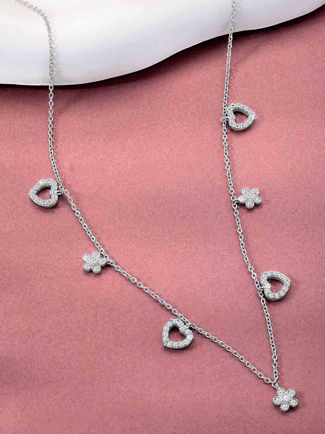 

Silvora by Peora 925 Sterling Silver Rhodium-Plated Cubic Zirconia Studded Necklace