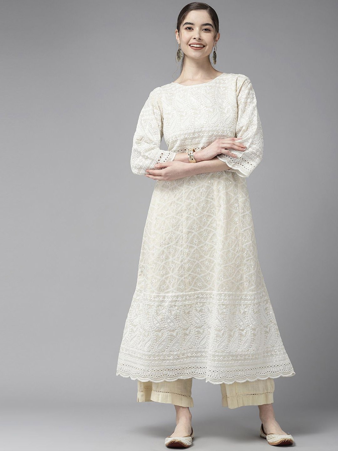 

BAESD Women Anarkali Kurta, Cream