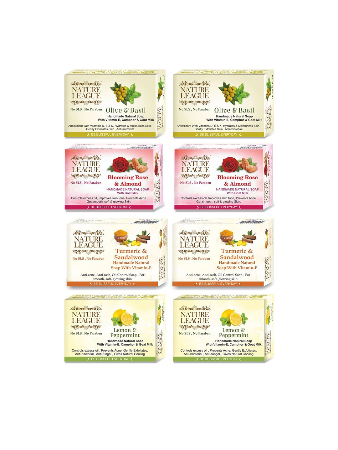 

NATURE LEAGUE Set Of 8 Exotic Natural Skin Nourishing Soap - 100g Each, Multi