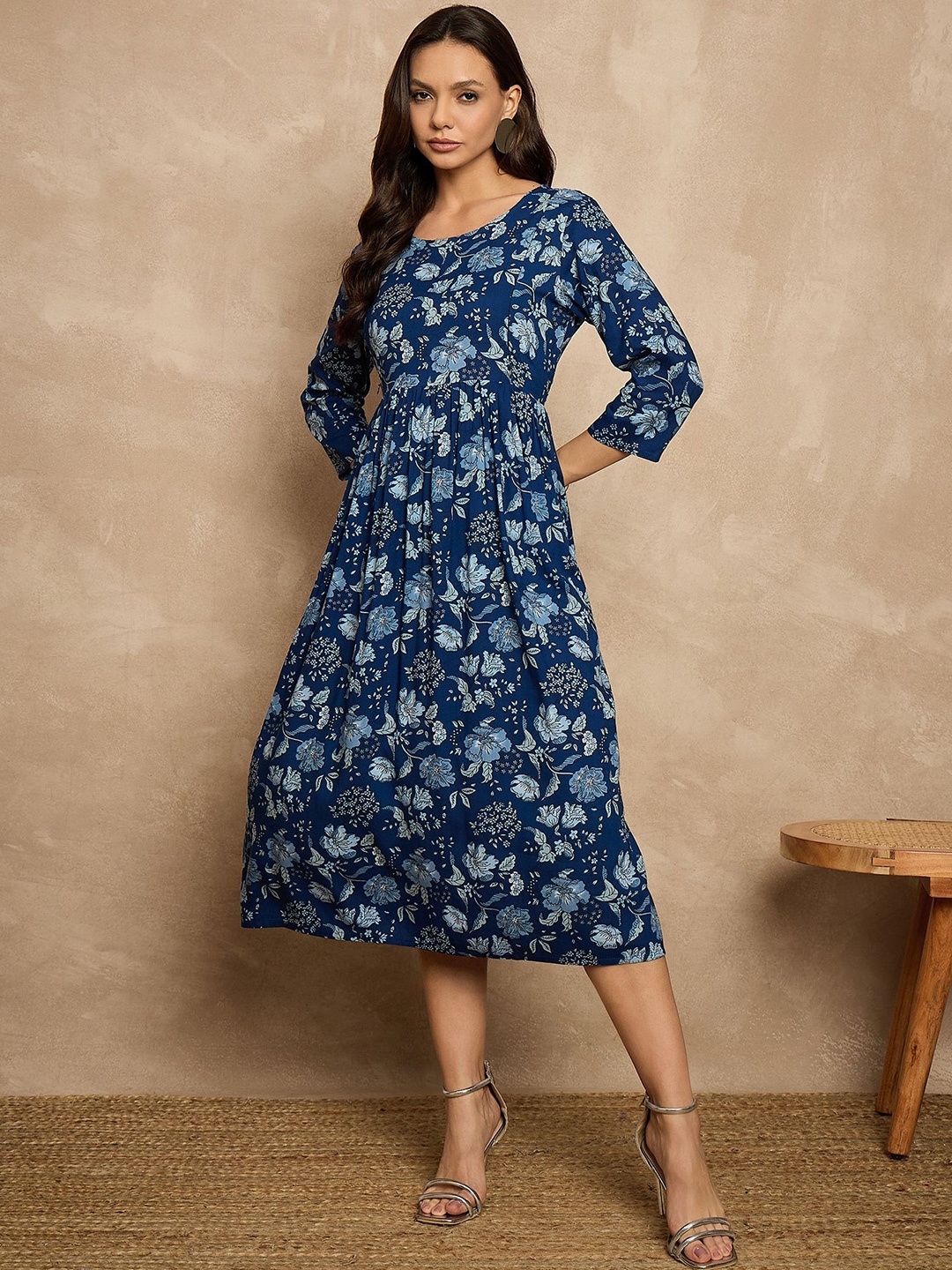 

BAESD Floral Print Maternity Women A-Line Dress, Blue