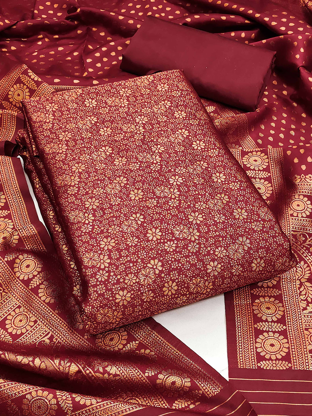 

KALINI Unstitched Dress Material, Red
