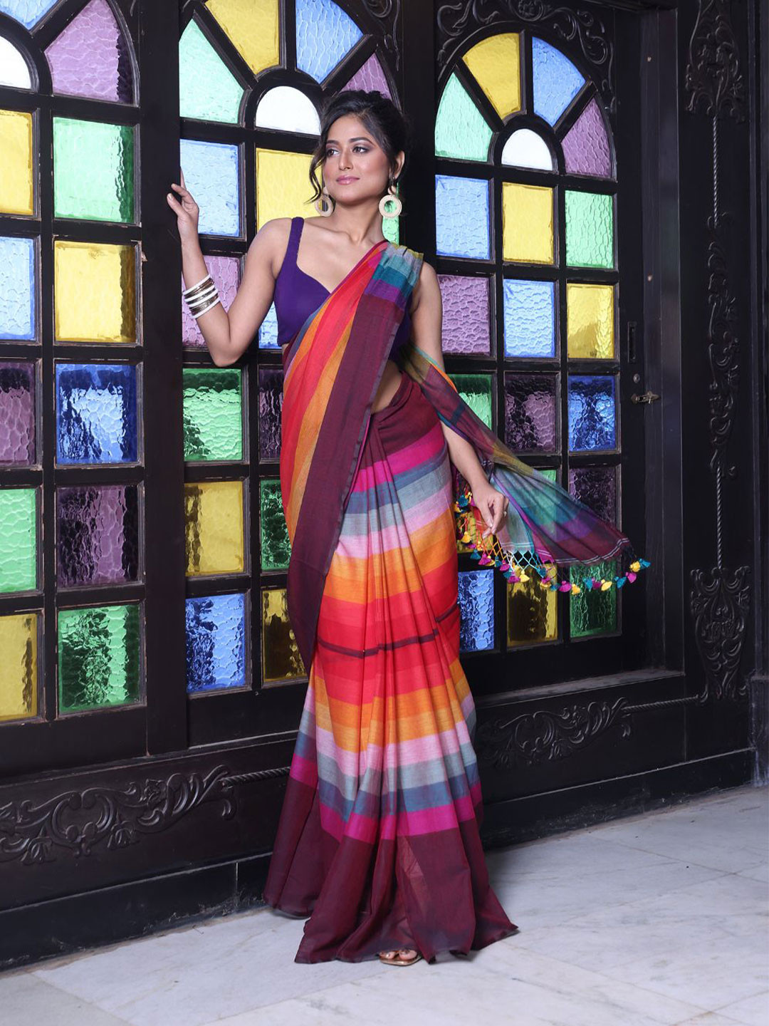 

Charukriti Colourblocked Pure Cotton Saree, Maroon
