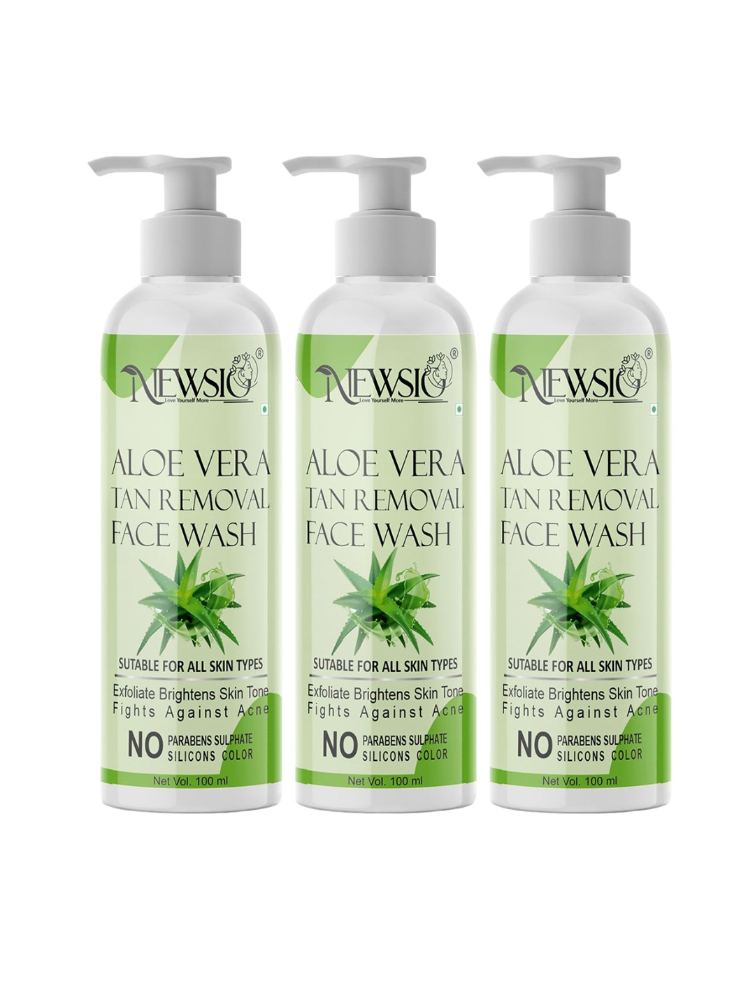 

Newsio Set Of 3 Aloe Vera Tan Removal Face Wash-100 ml Each, Green