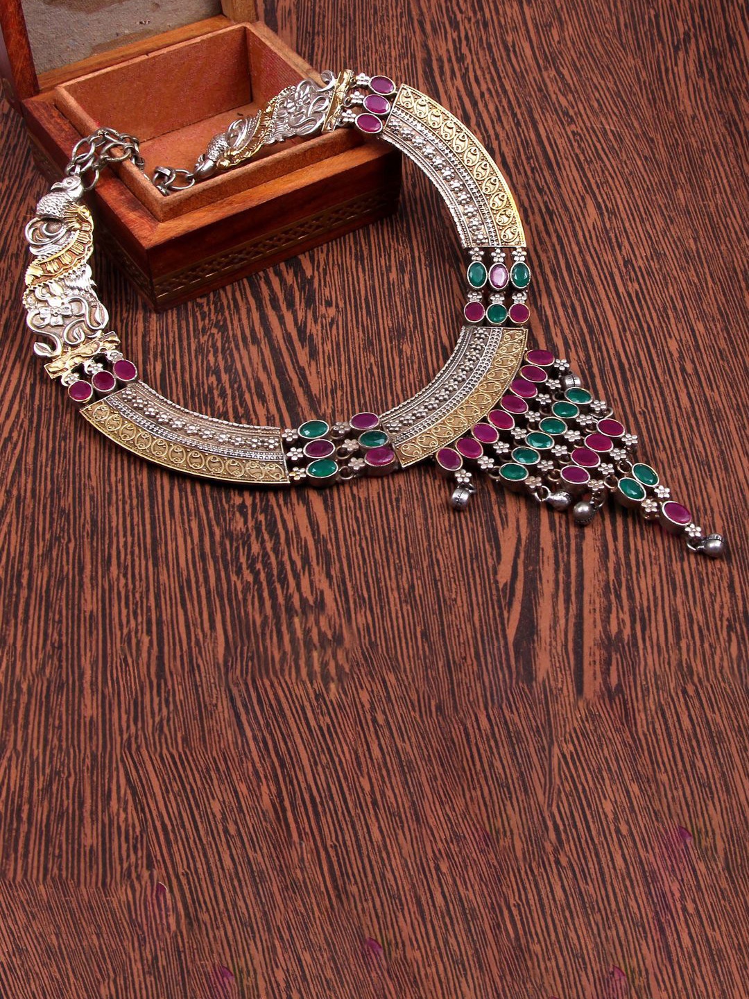 

VIRAASI Silver-Plated Dual Tone Stones Studded Oxidised Necklace