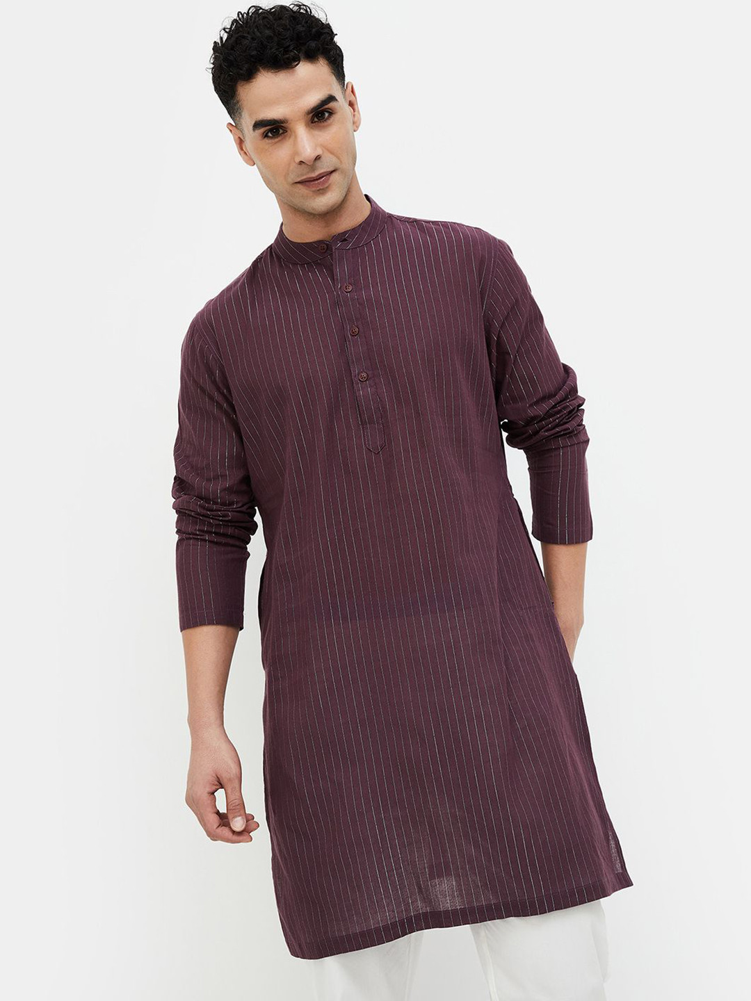 

Melange by Lifestyle Men Striped Thread Work Kurta, Purple