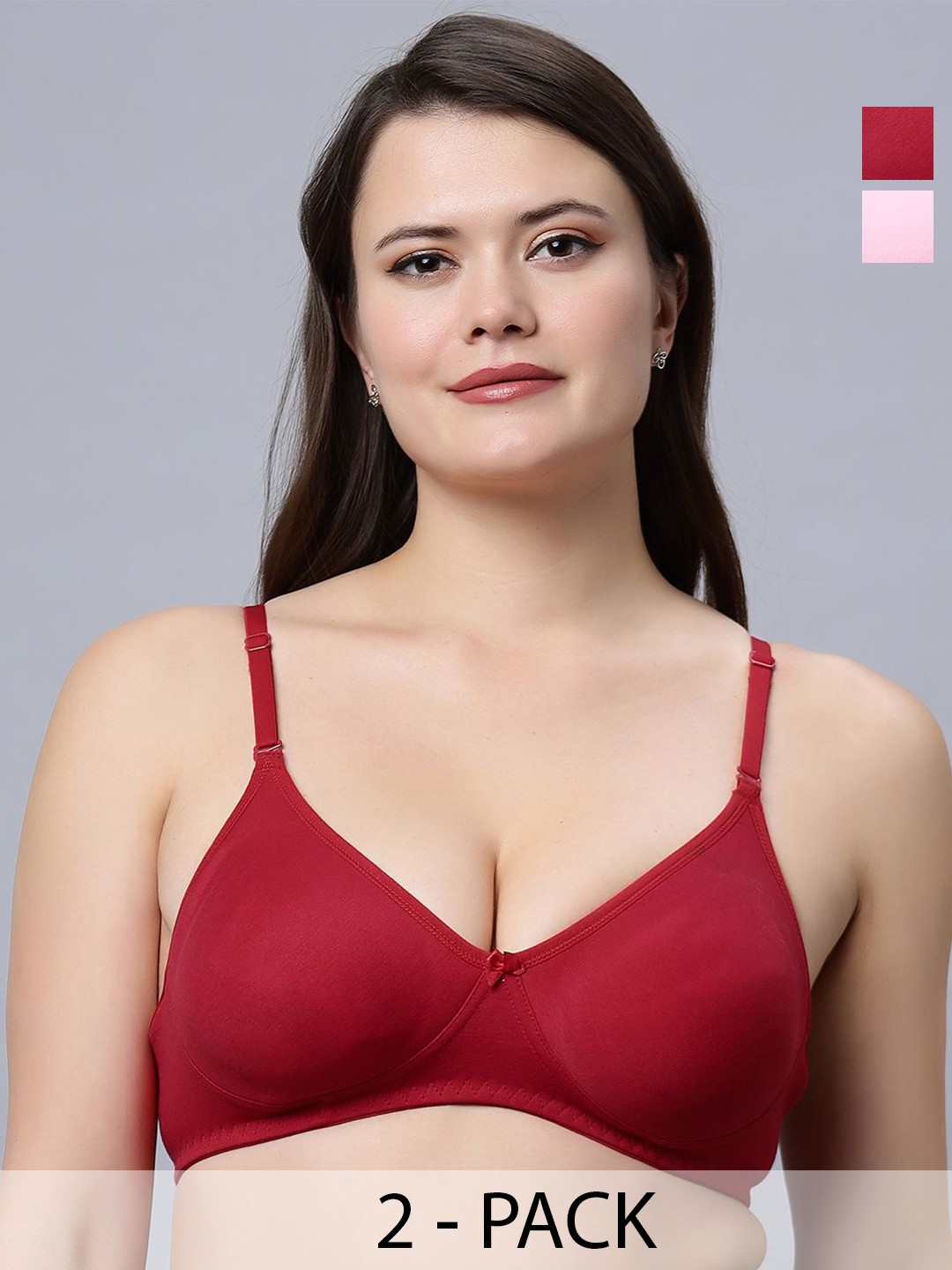 

In Care Pack of 2 Solid Full Coverage Bra, Red