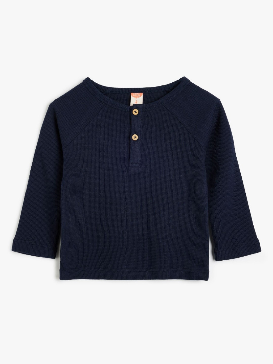 

Koton Boys Solid Henley Neck Cotton T-shirt, Navy blue