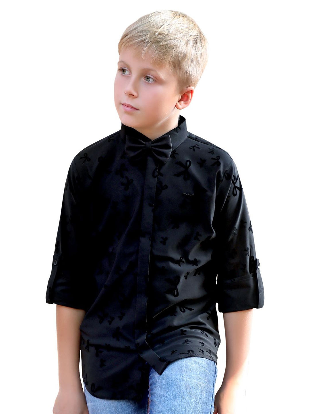 

MashUp Boys Classic Spread Collar Conversational Printed Cotton Casual Shirt, Black