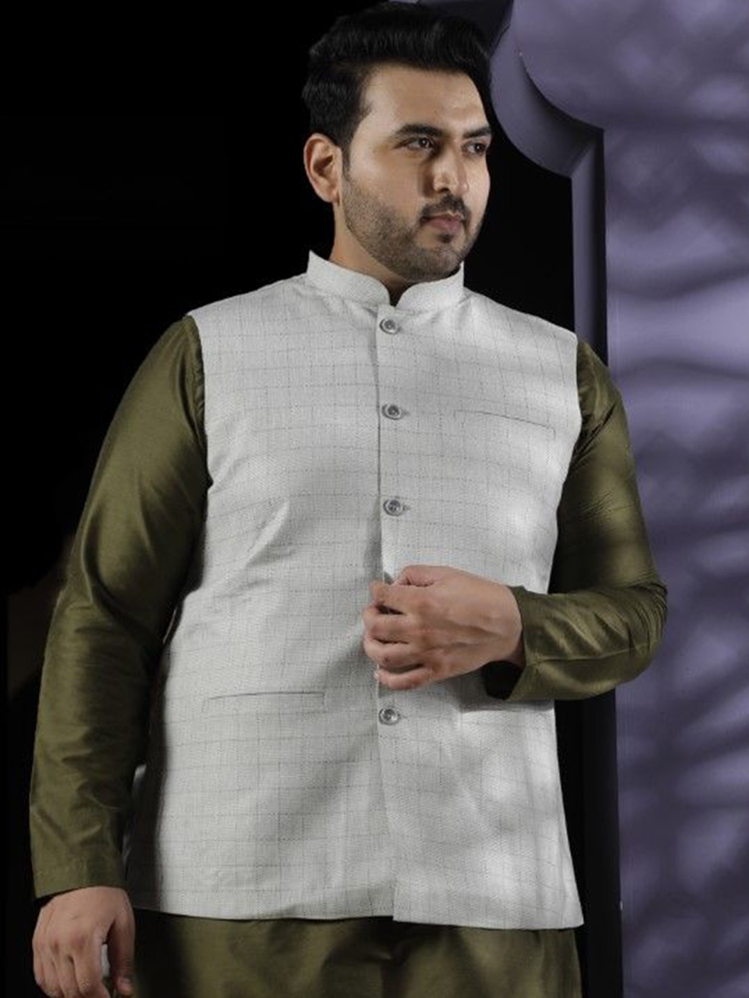 

Sztori Woven Design Nehru Jacket, Grey