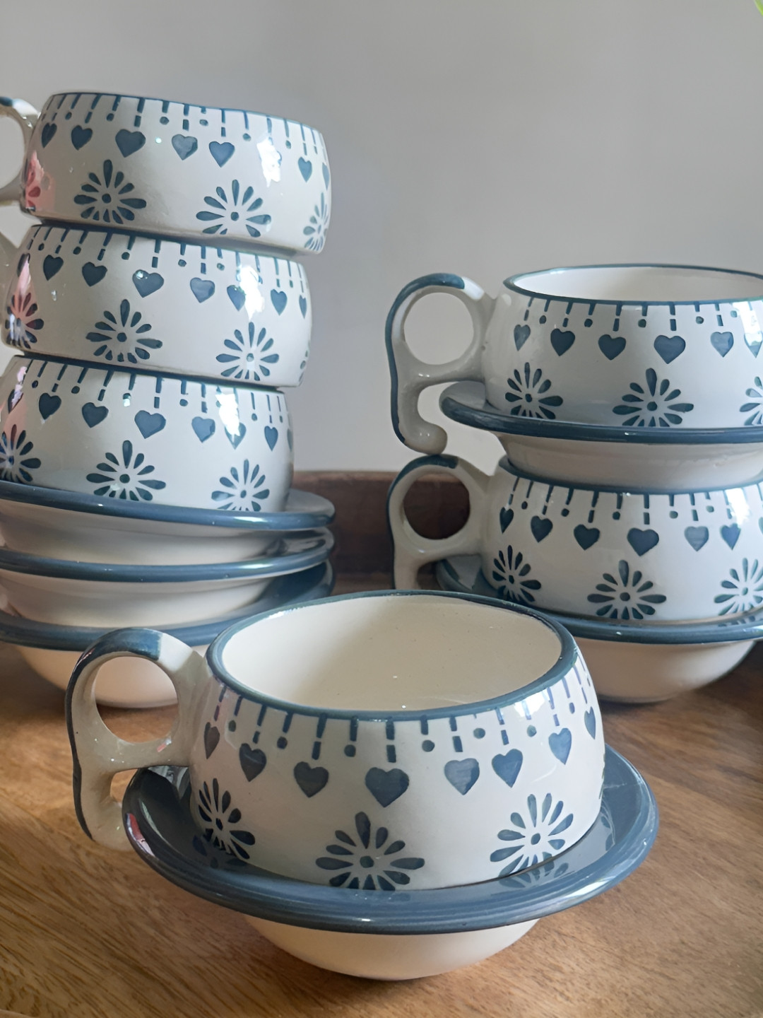 

Lupaava White & Grey 12 Pieces Ceramic Cups And Saucers 120 ml Each