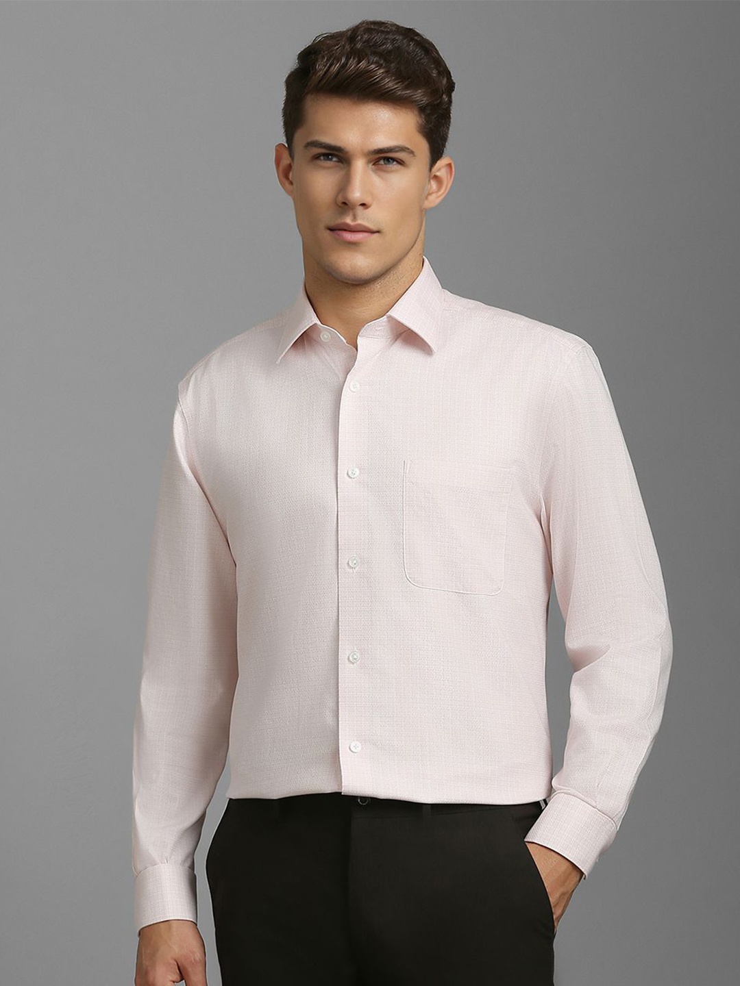 

Louis Philippe Men Classic Spread Collar Solid Cotton Formal Shirt, Pink