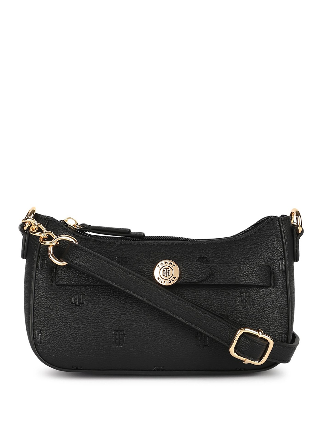 

Tommy Hilfiger Brand Logo Textured Shoulder Bag, Black