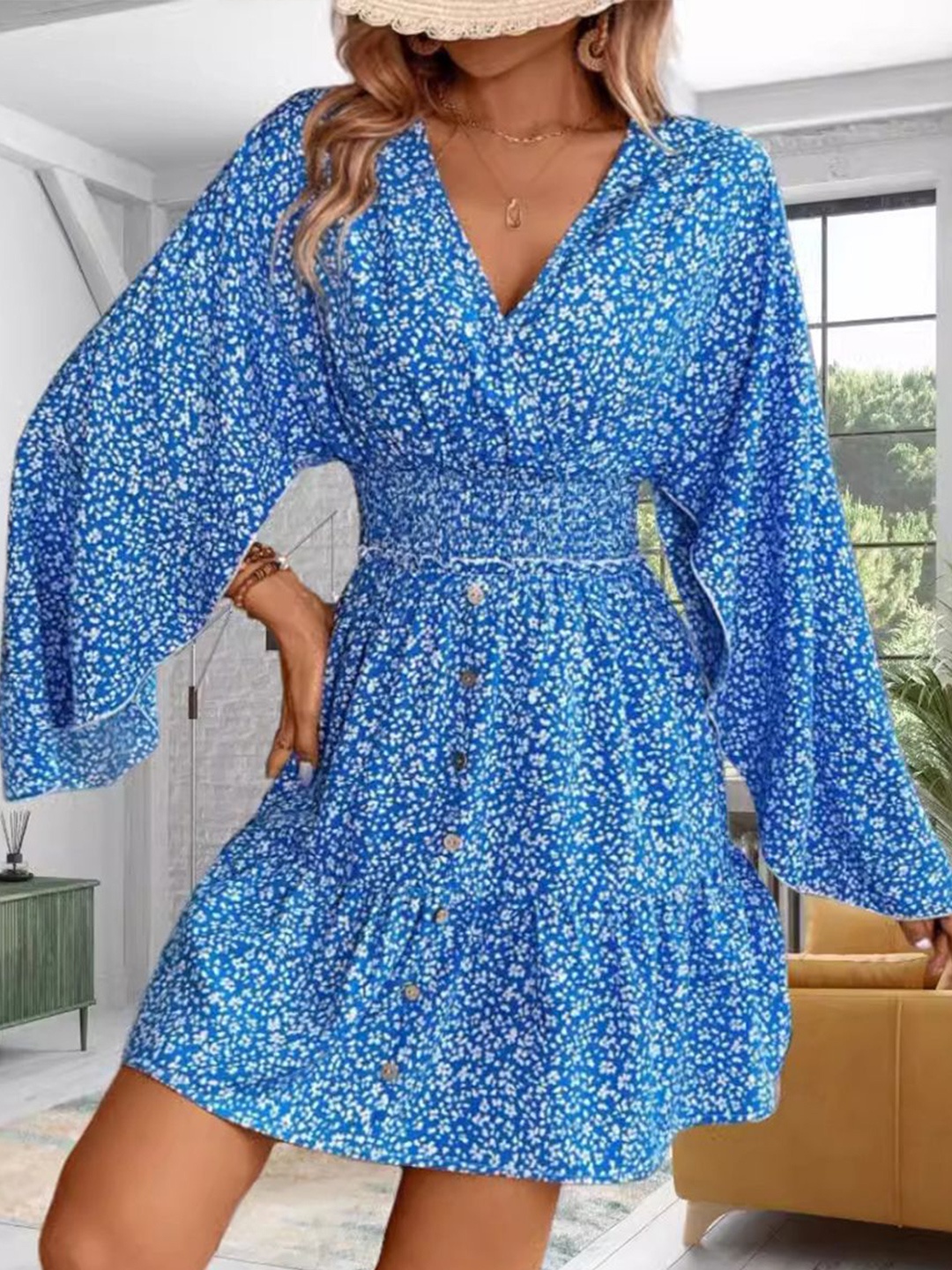 

StyleCast x Revolte Graphic Printed Fit & Flare Mini Dress, Blue