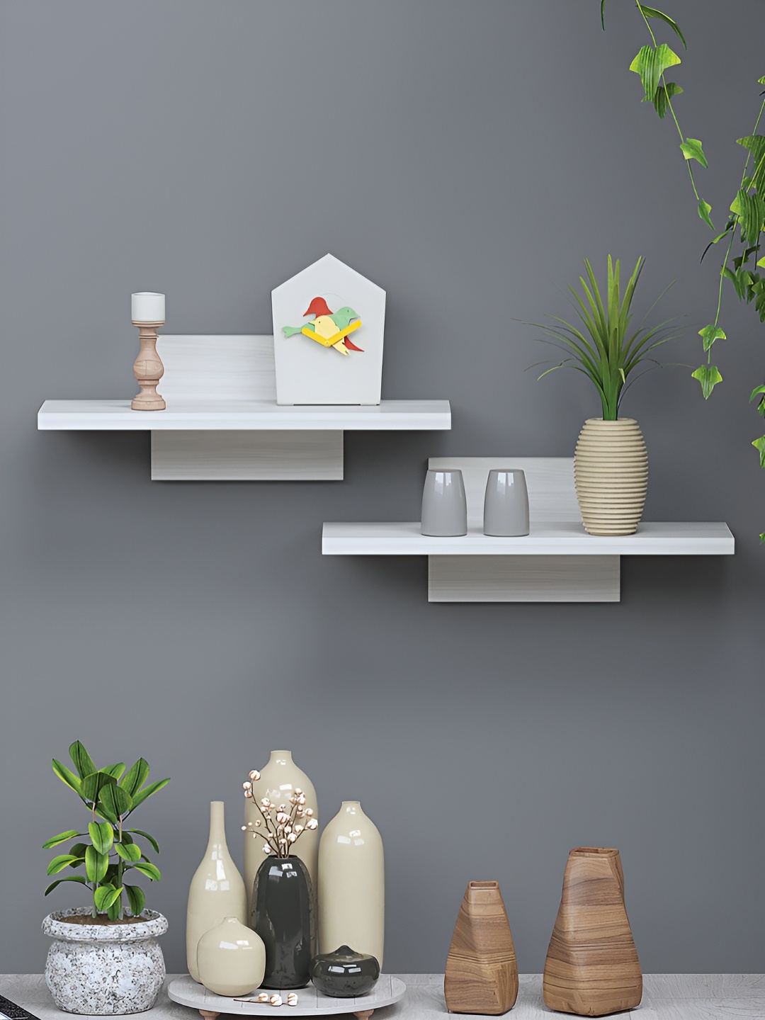 

RANDOM White 2 Pieces Engineered Wood Multipurpose Storage Wall Shelf