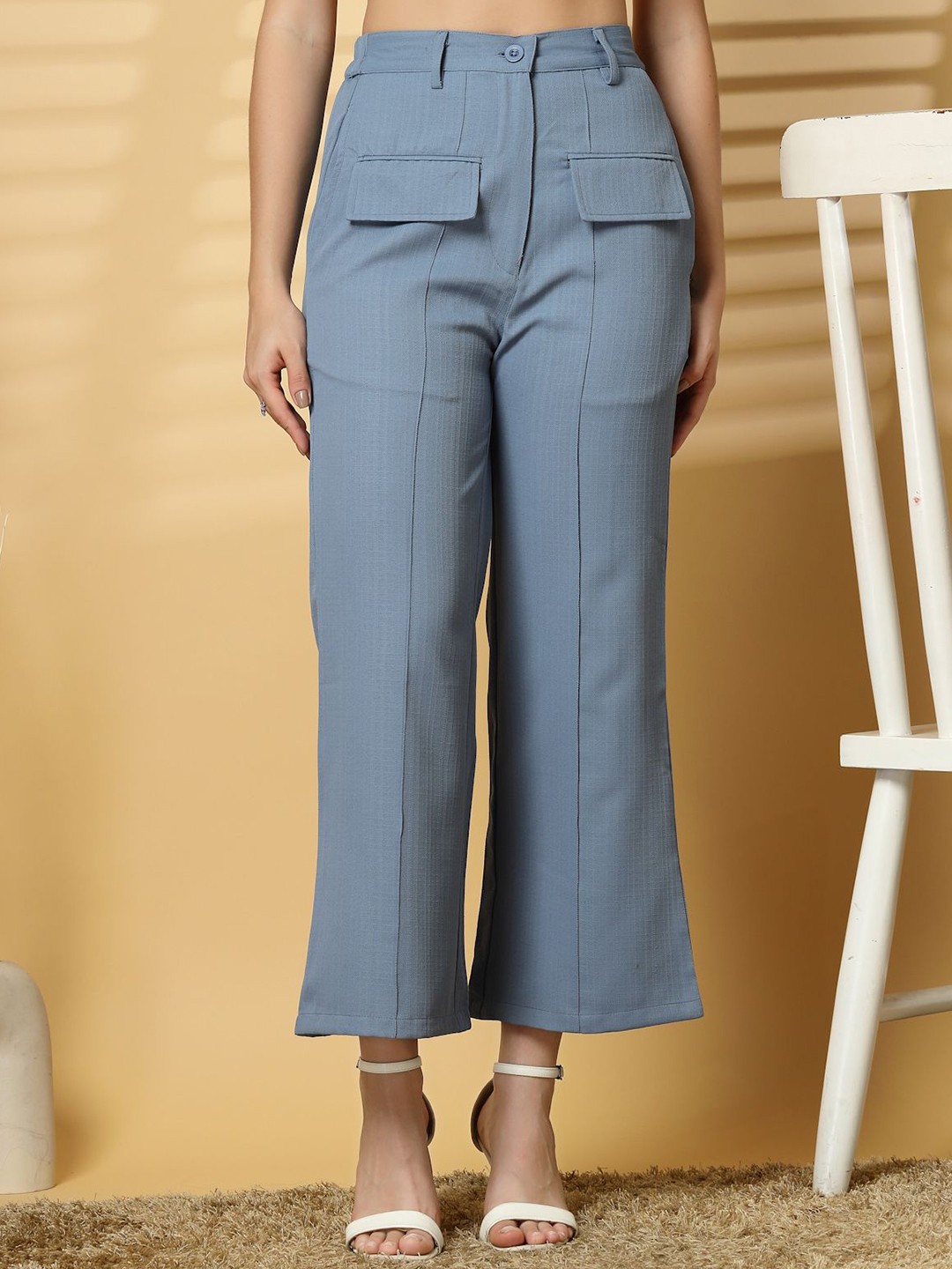 

plusS Women Mid-Rise Slip-On Trousers, Grey