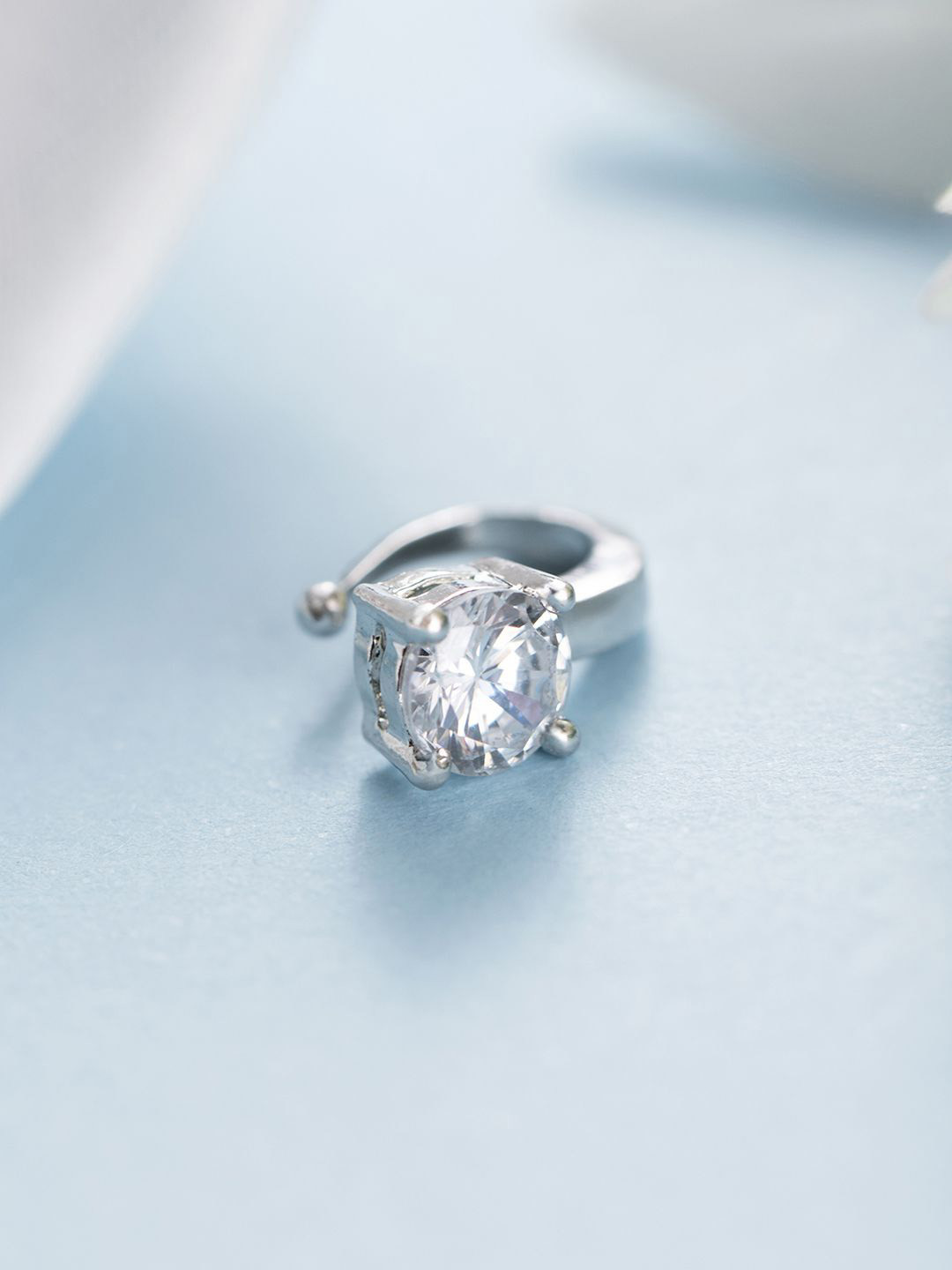 

March by FableStreet Sterling Silver Rhodium-Plated Cubic Zirconia Studded Clip On Nosepin