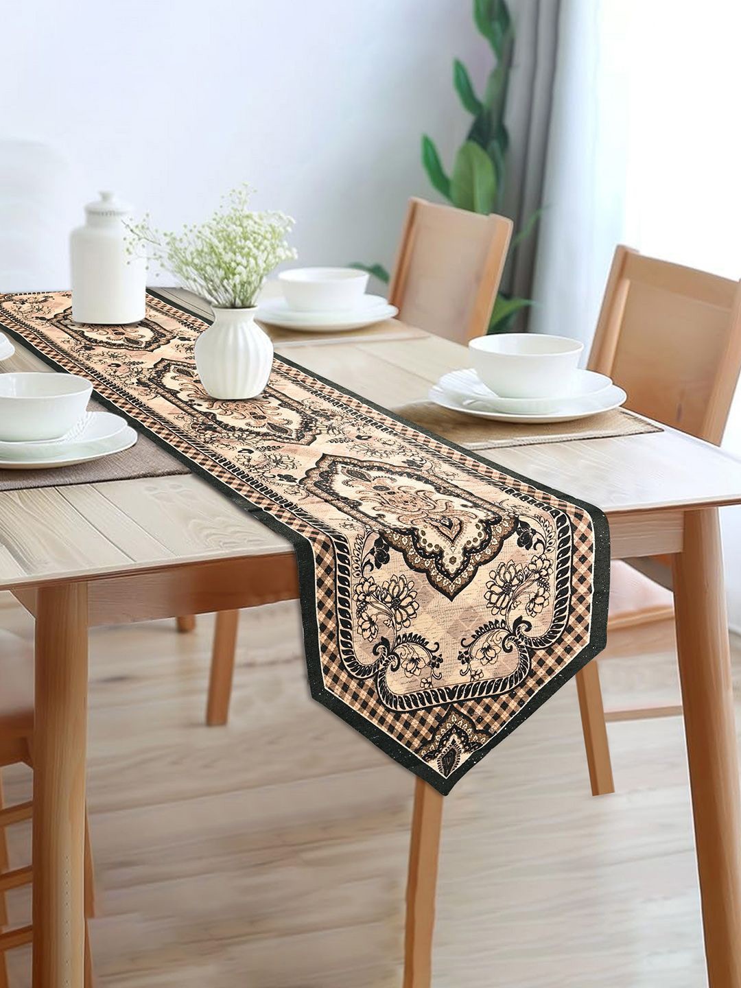 

Kuber Industries Cream & Brown Printed Cotton Table Runner