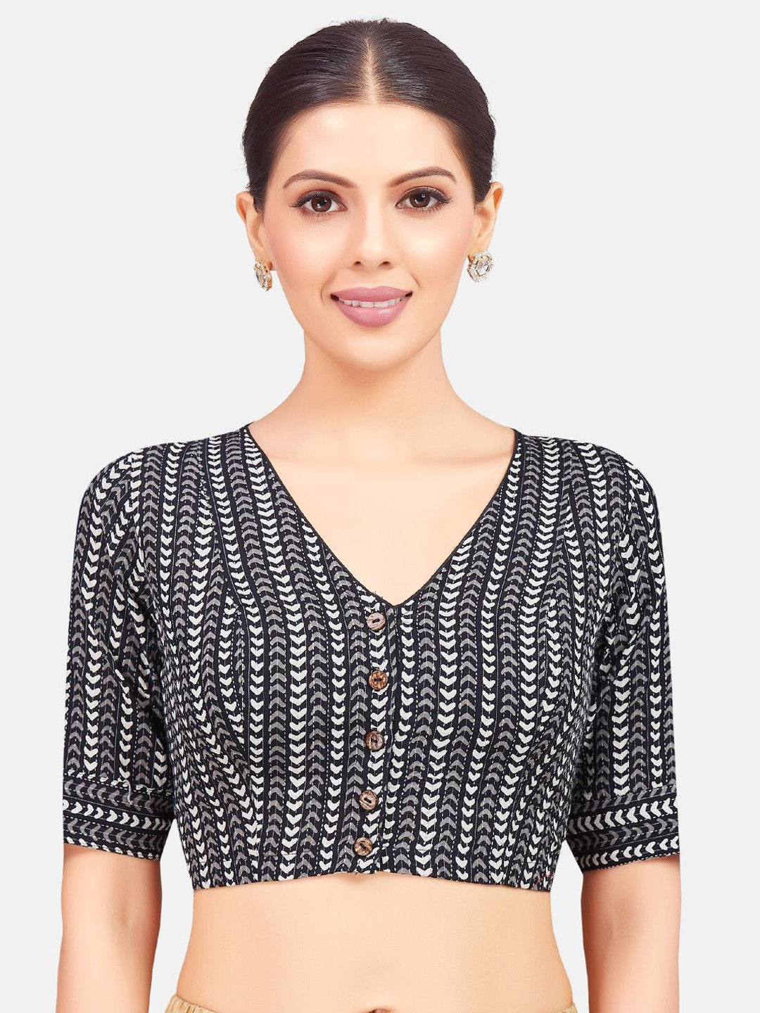 

Studio Shringaar Printed Pure Cotton Saree Blouse, Black