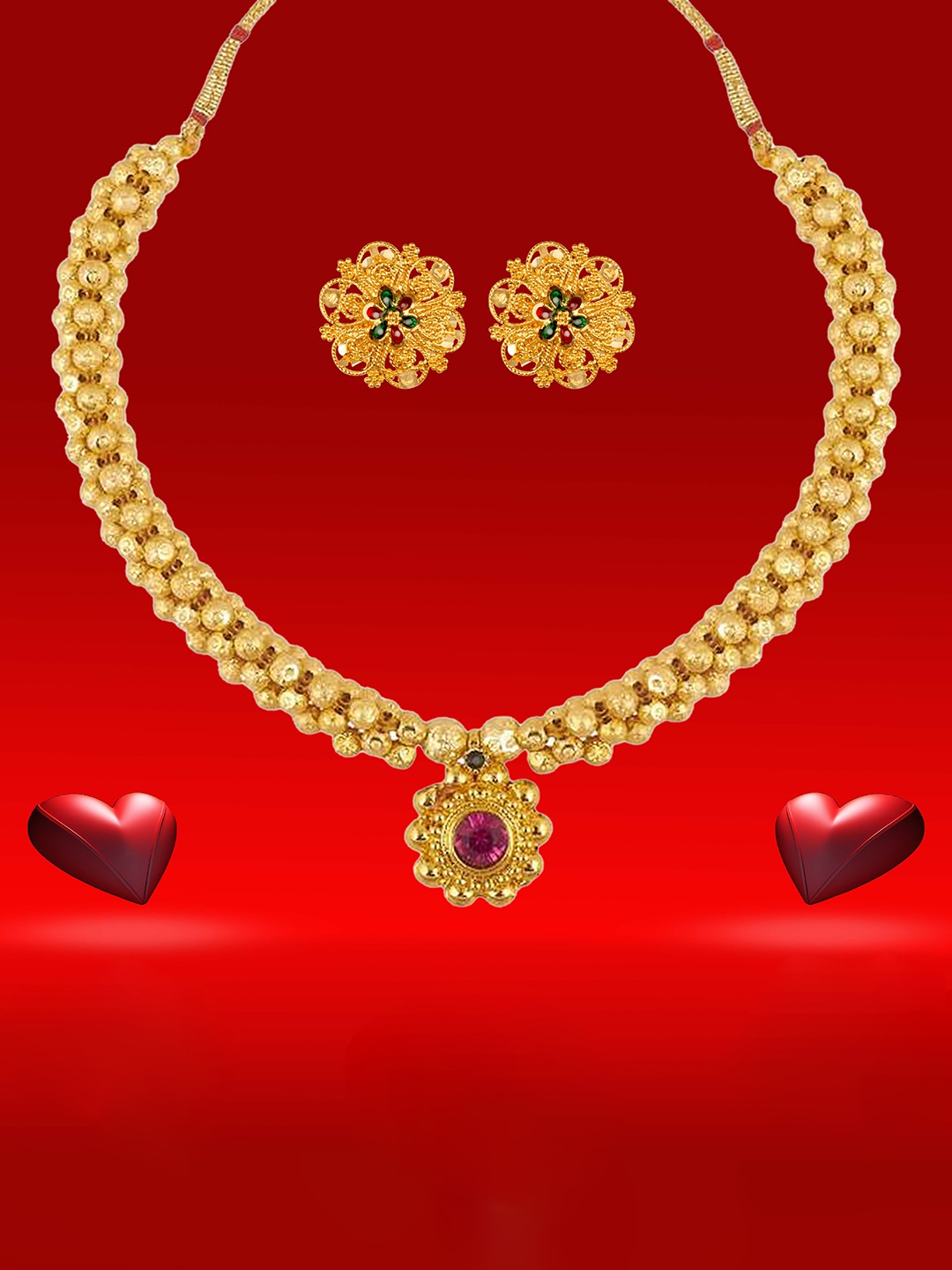 

Heer Collection Gold-Plated Artificial Stones Studded Choker Jewelry Set