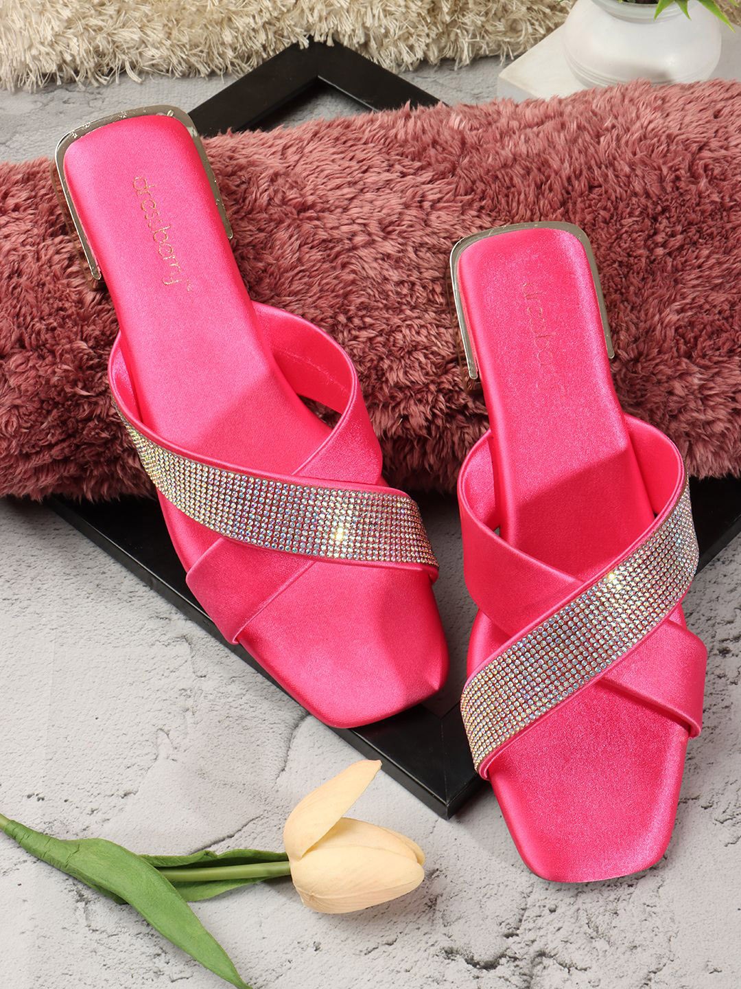 

DressBerry Women Embellished Open Toe Flats, Pink
