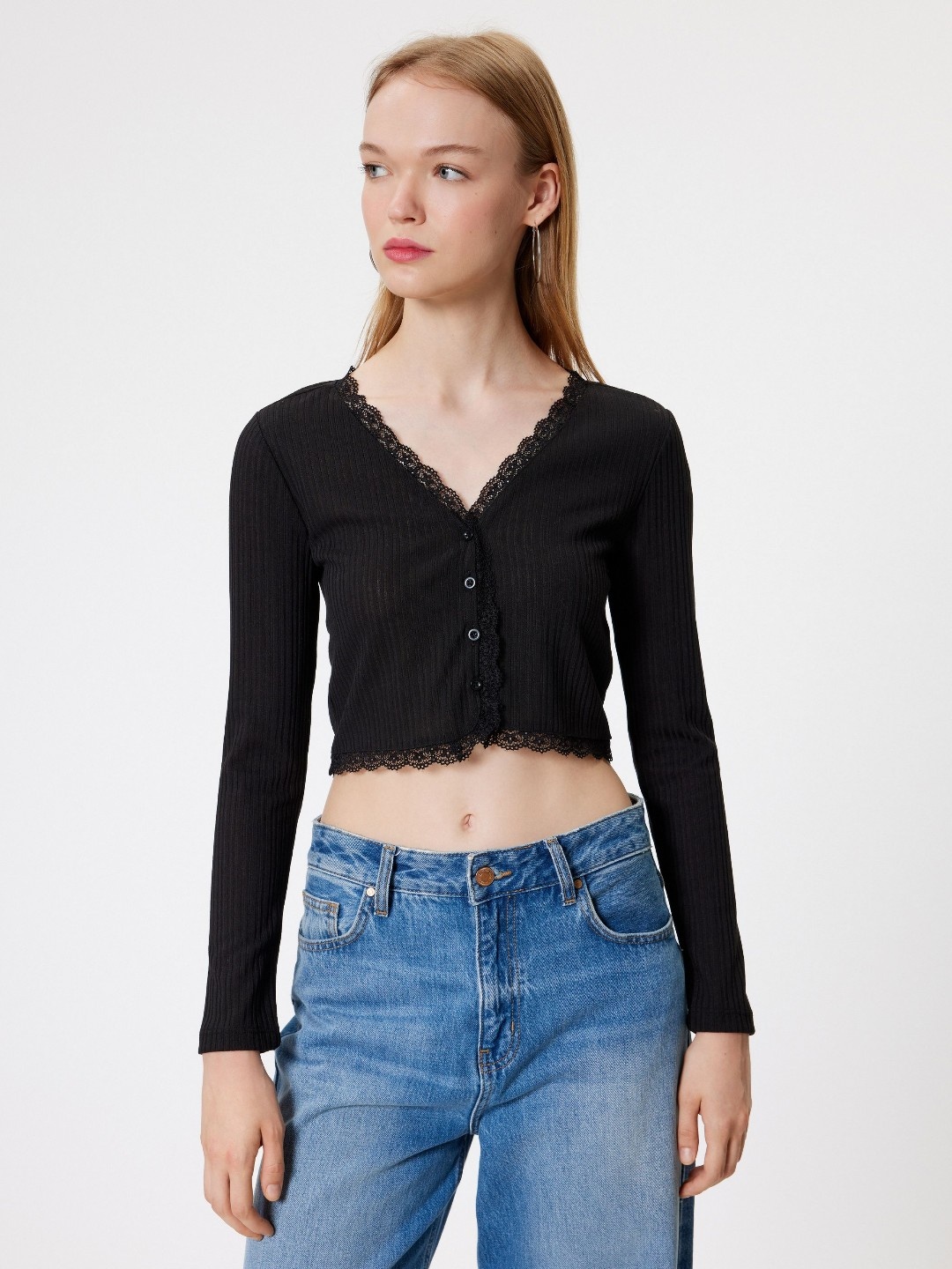 

Koton Women Solid V-Neck Crop Top, Black