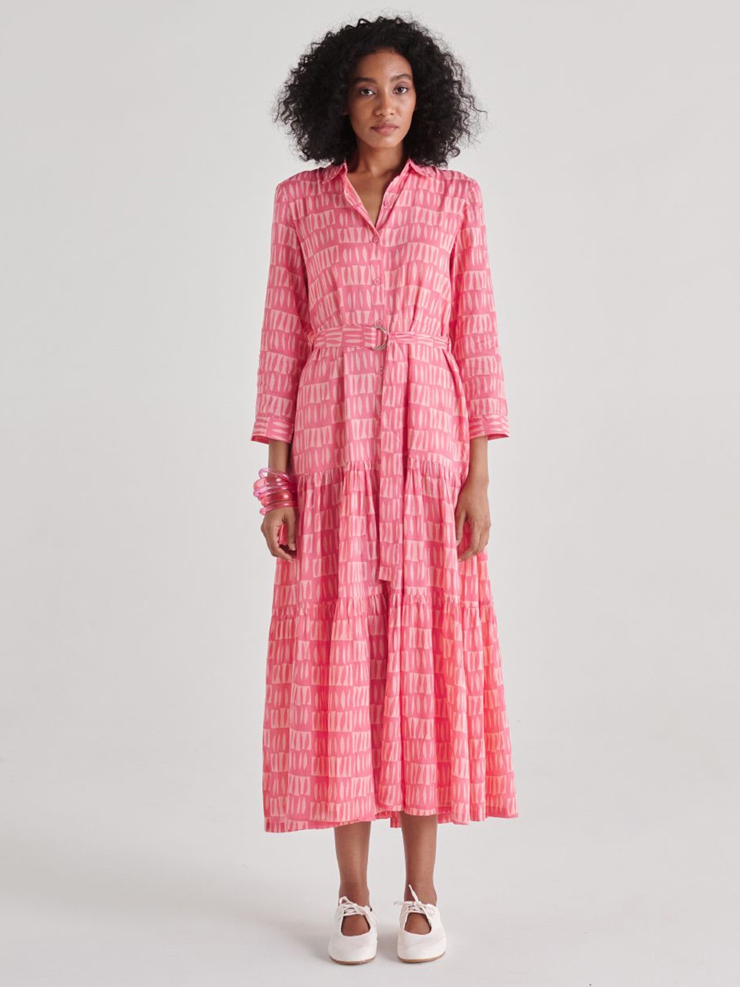 

Midsummer Printed A-Line Midi Dress, Pink