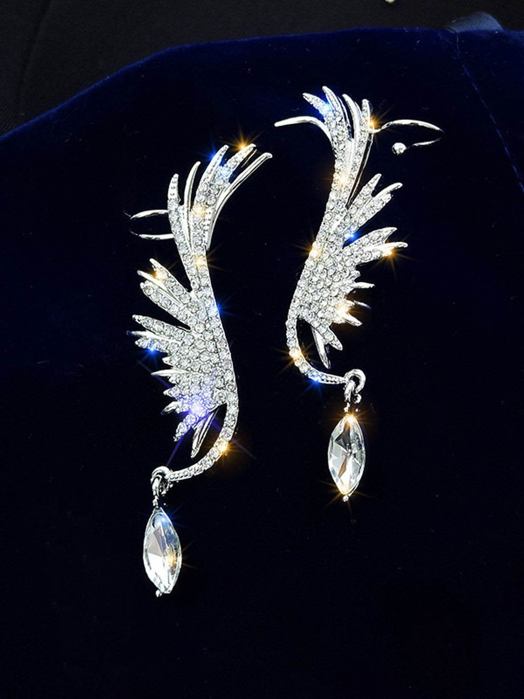 

FIMBUL Silver Plated Stainless Steel Crystals Ear Cuff Earrings