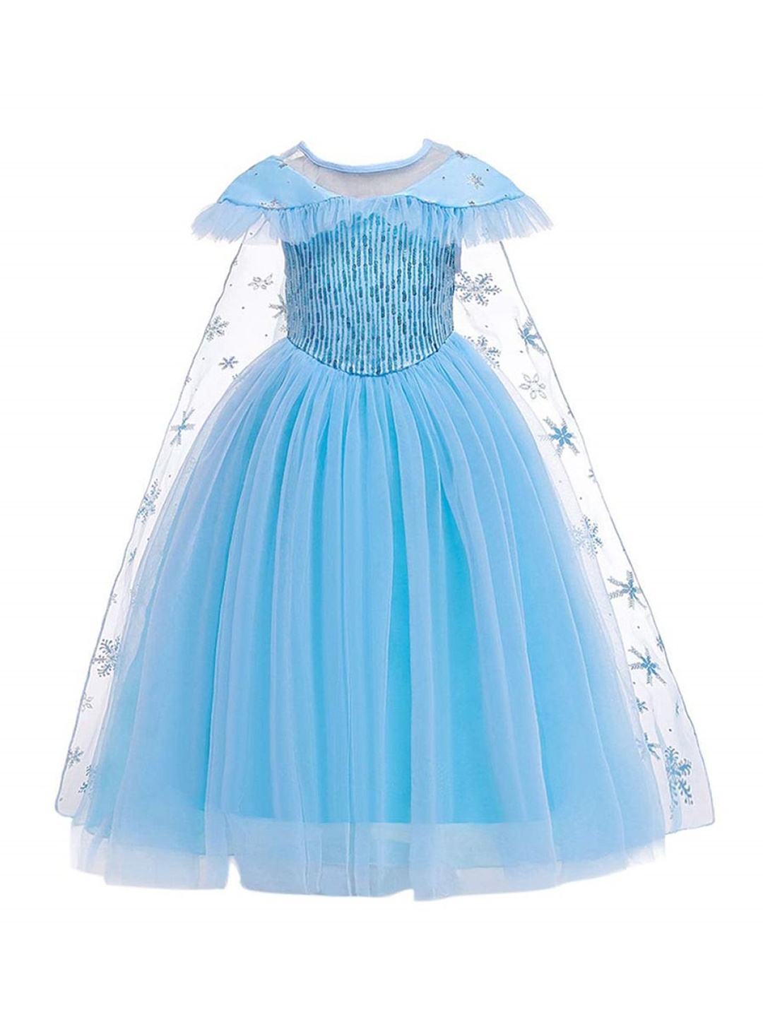 

My Lil Princess Kids-Girls Embellished Cape Sleeve Fit and Flare Maxi Dress, Blue