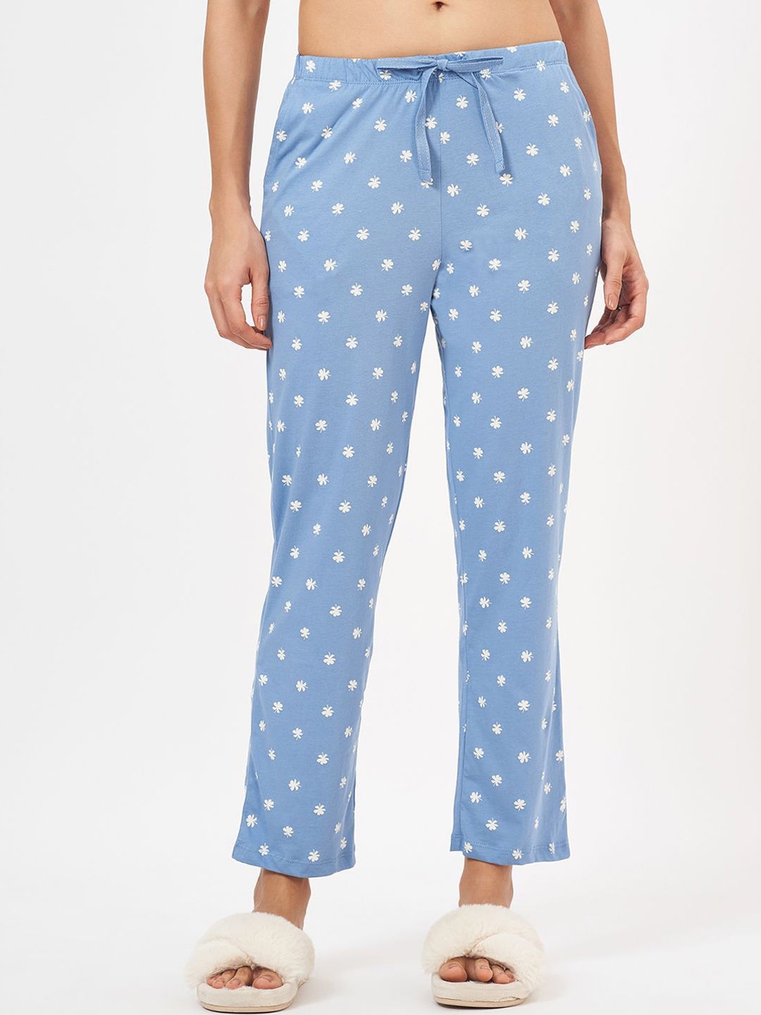 

Dreamz by Pantaloons Women Printed Pure Cotton Lounge Pants, Blue