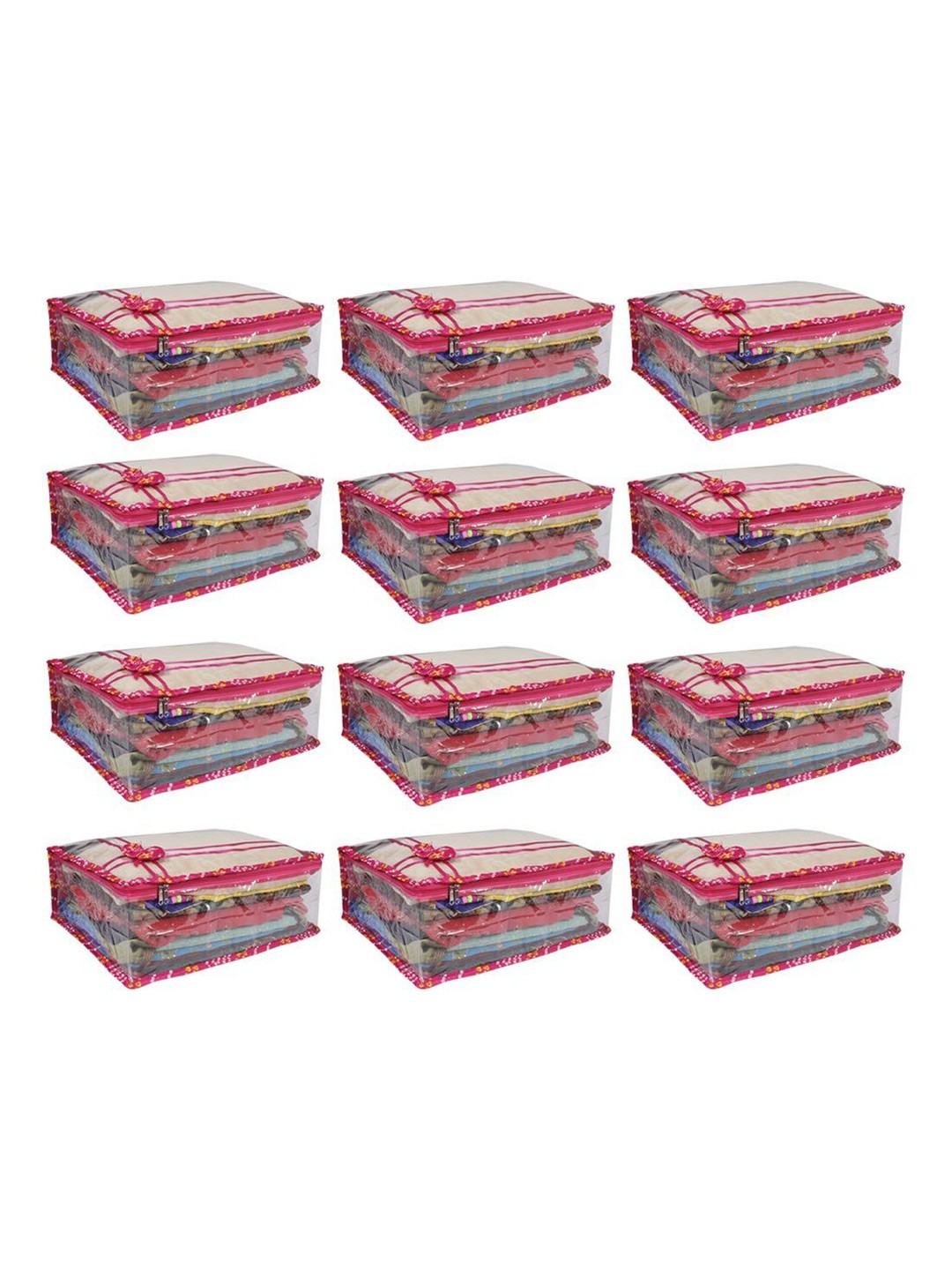 

prettykrafts Pink & Transparent 12 Pieces Self Design Saree Covers Organisers