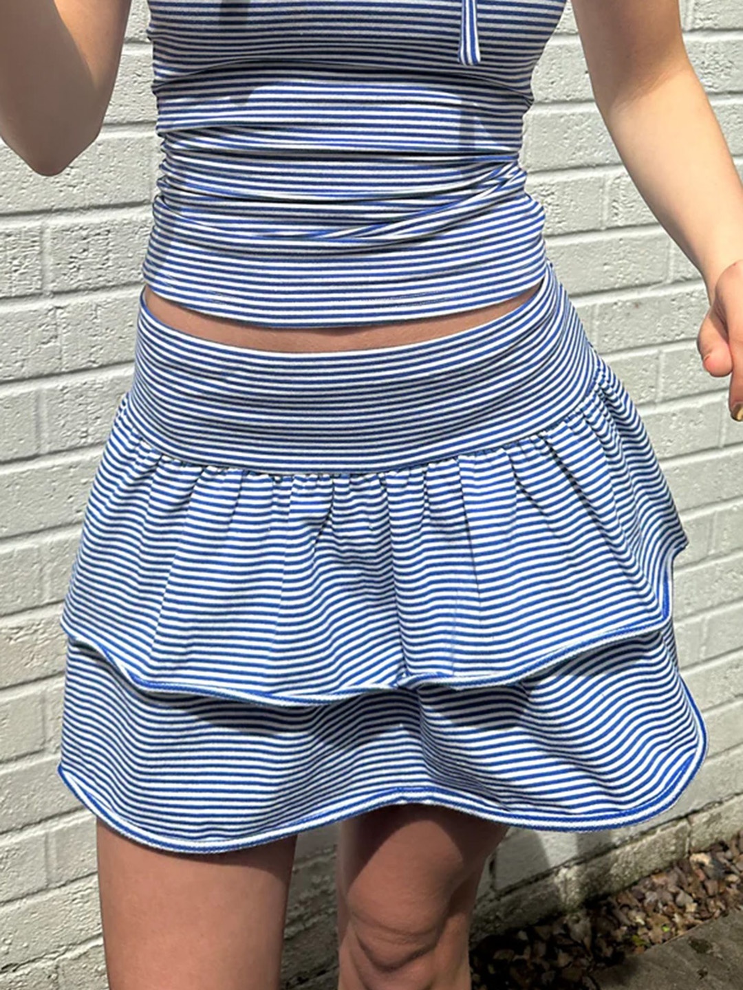 

LULU & SKY Women Striped Mini Flared Skirt, Blue