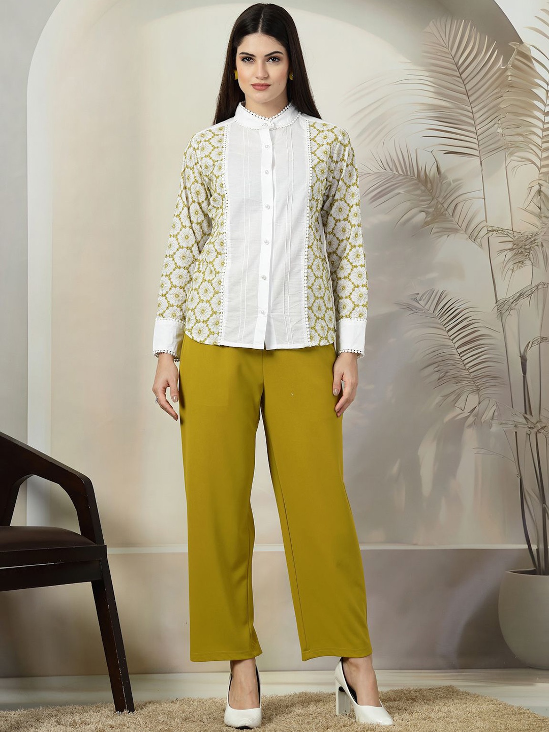 

plusS Printed Pure Cotton Top With Trouser Co-Ords, White