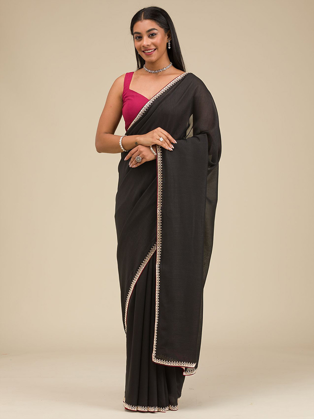

Koskii Beads and Stones Saree, Black