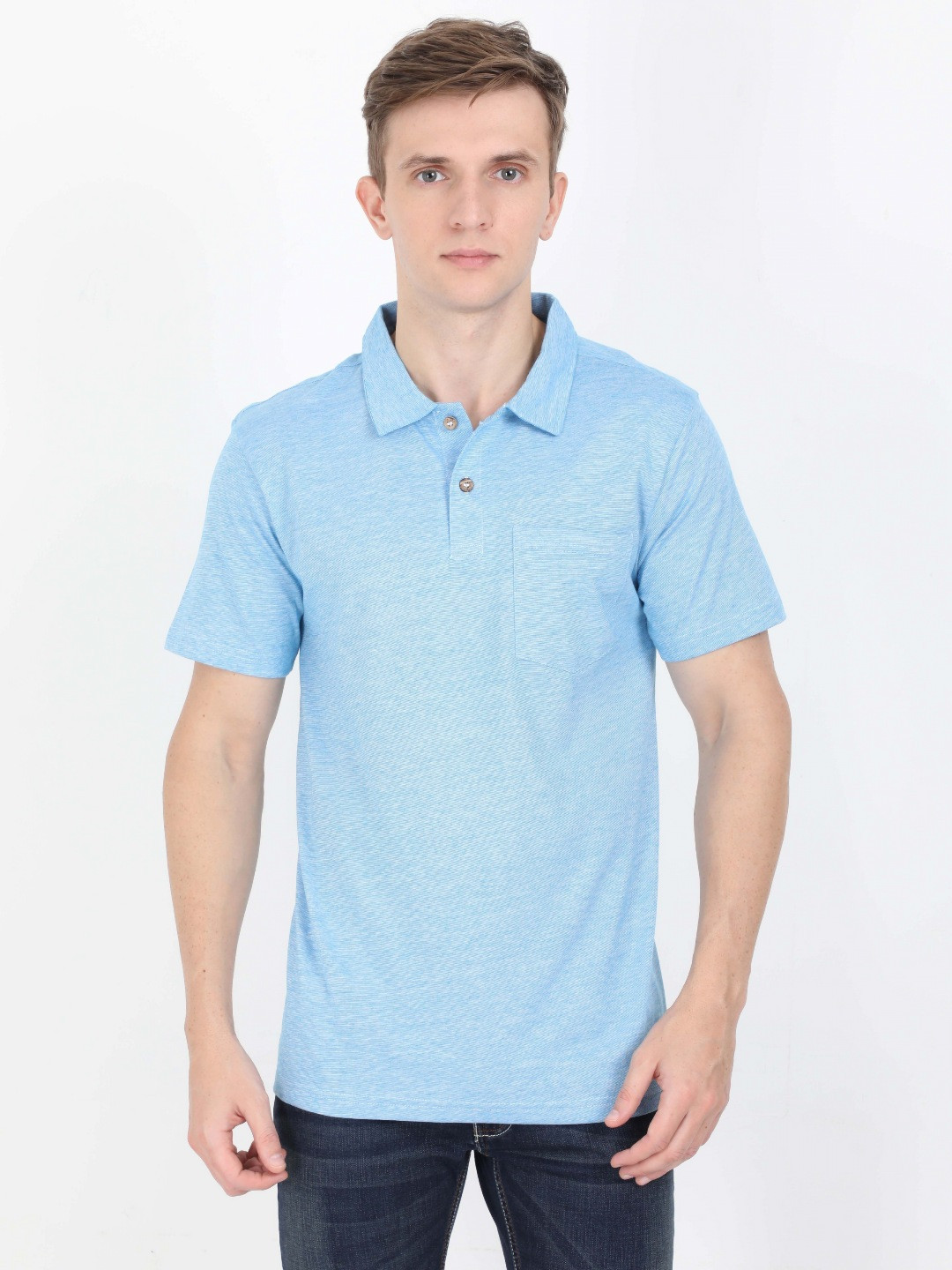 

ECOLINE Clothing Men Antimicrobial Solid Polo Collar Cotton T-shirt, Blue