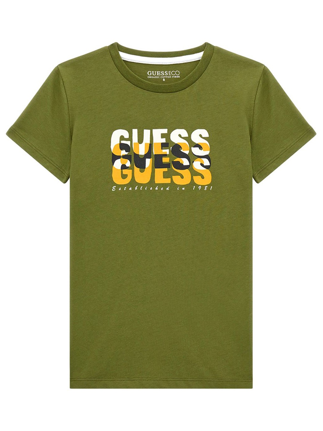 

GUESS kids Boys Typography Printed Round Neck Cotton T-shirt, Green