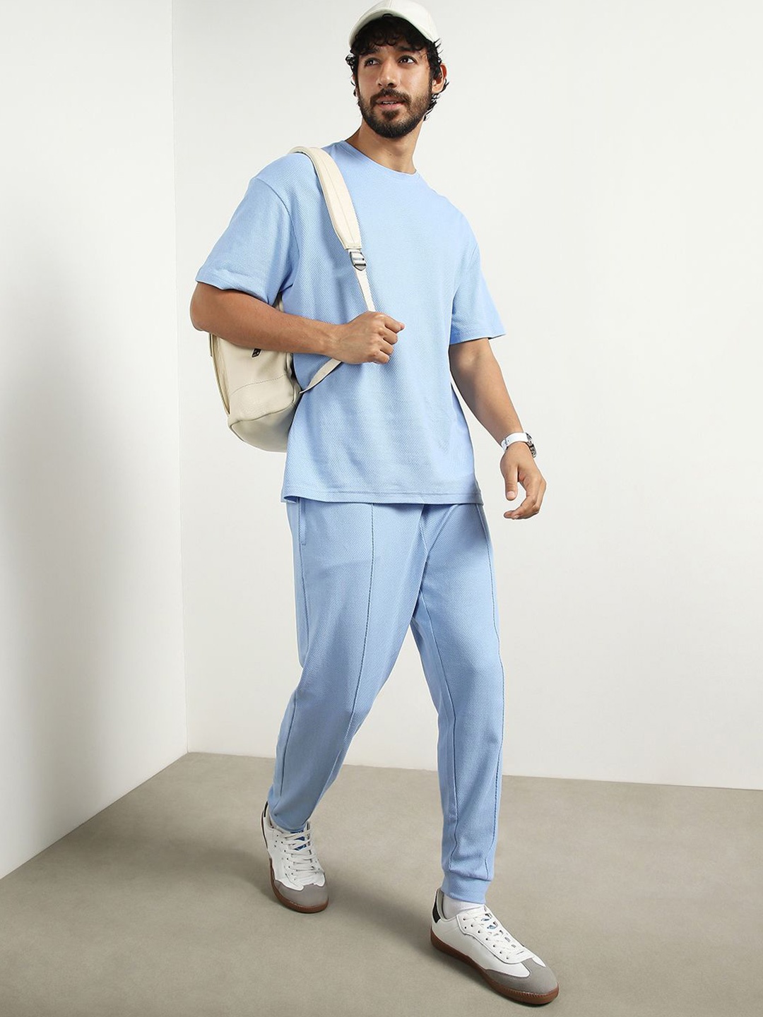 

NOBERO Oversized Textured T-shirt and Joggers Co-ord Set, Blue