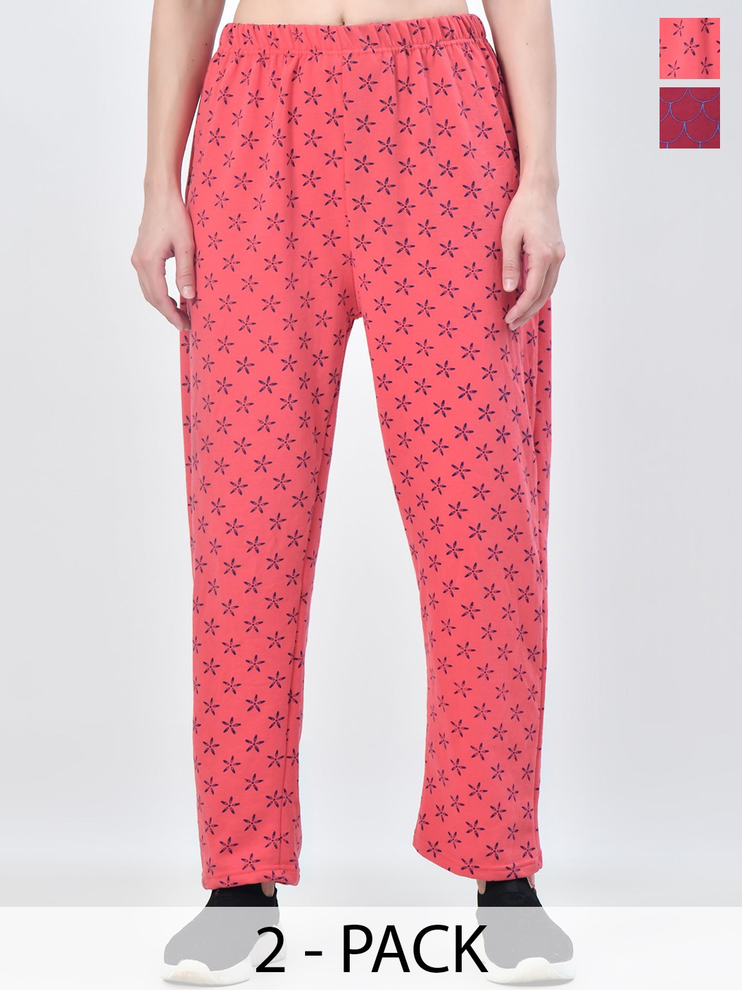 

BAESD Women Pack Of 2 Printed Track Pants, Red
