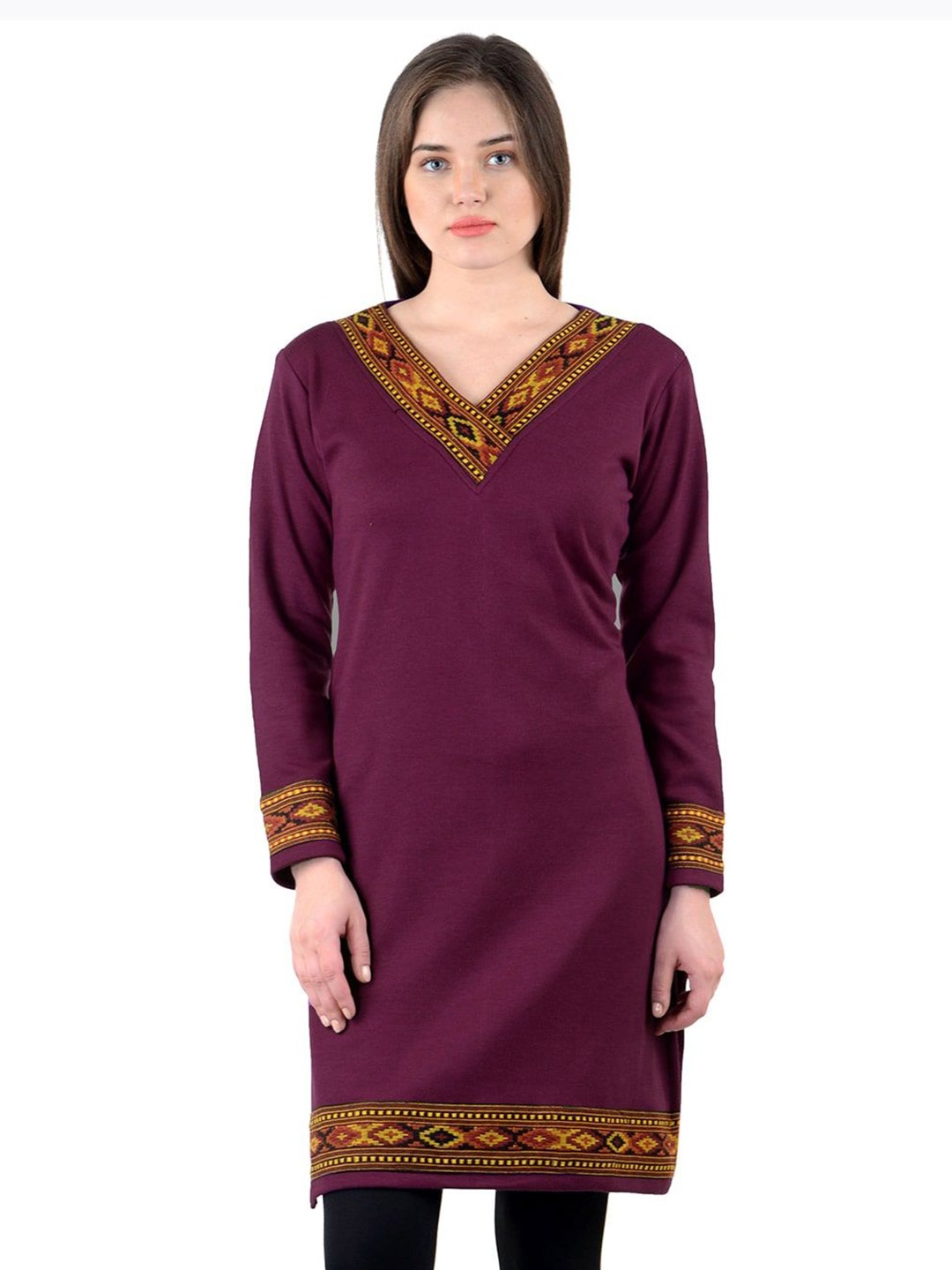 

KALINI Women V-Neck Winter Woollen Kurti, Purple