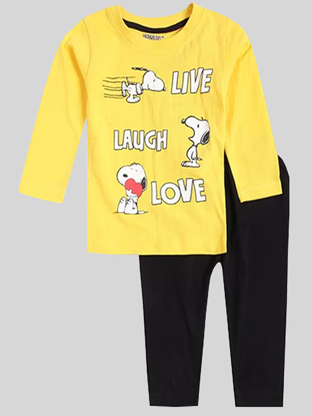 

E-TEENZ Boys Printed Round Neck Pure Cotton T-Shirt With Pyjama Set, Yellow