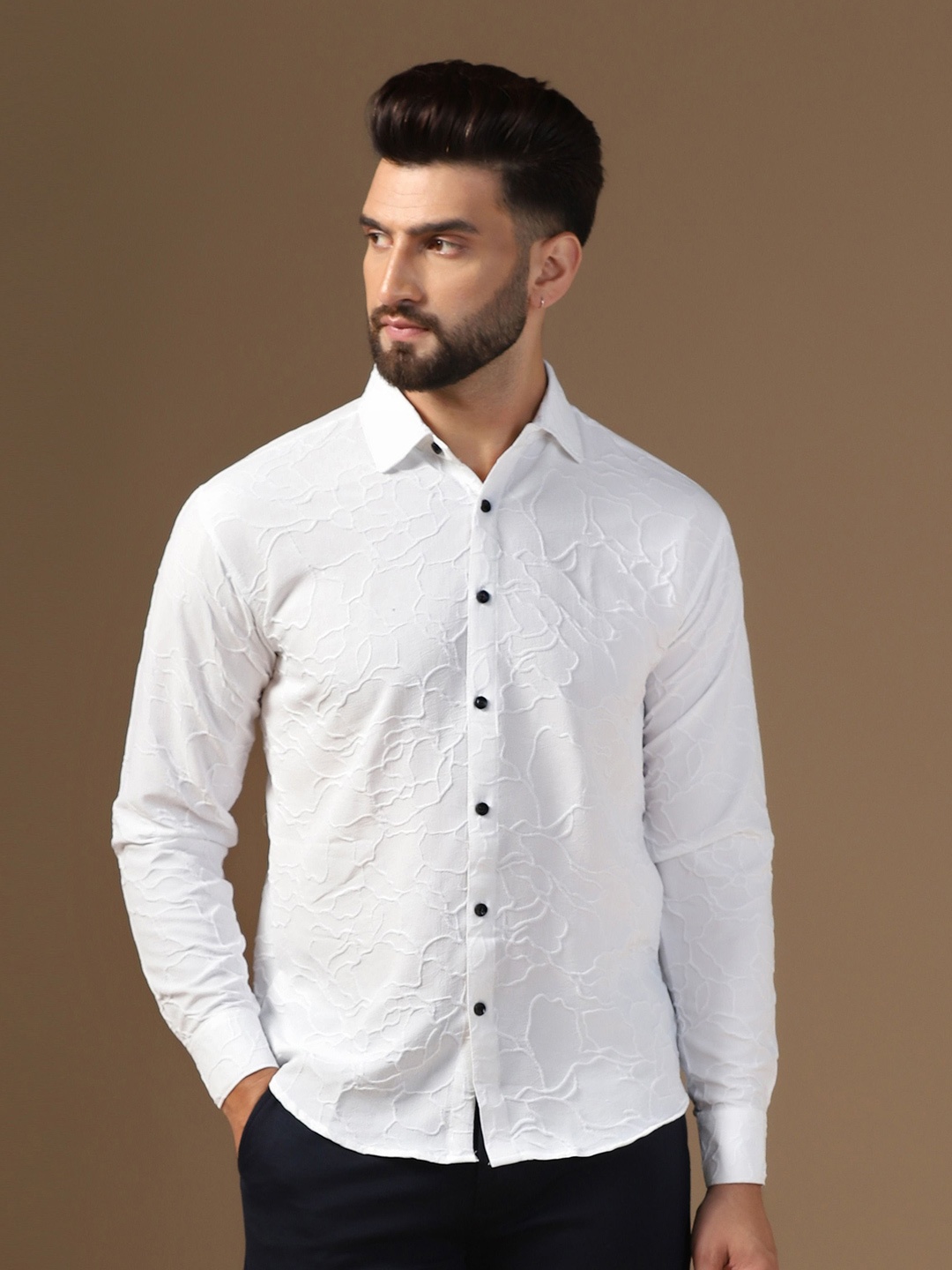 

TAGDO Men Standard Spread Collar Solid Casual Shirt, White