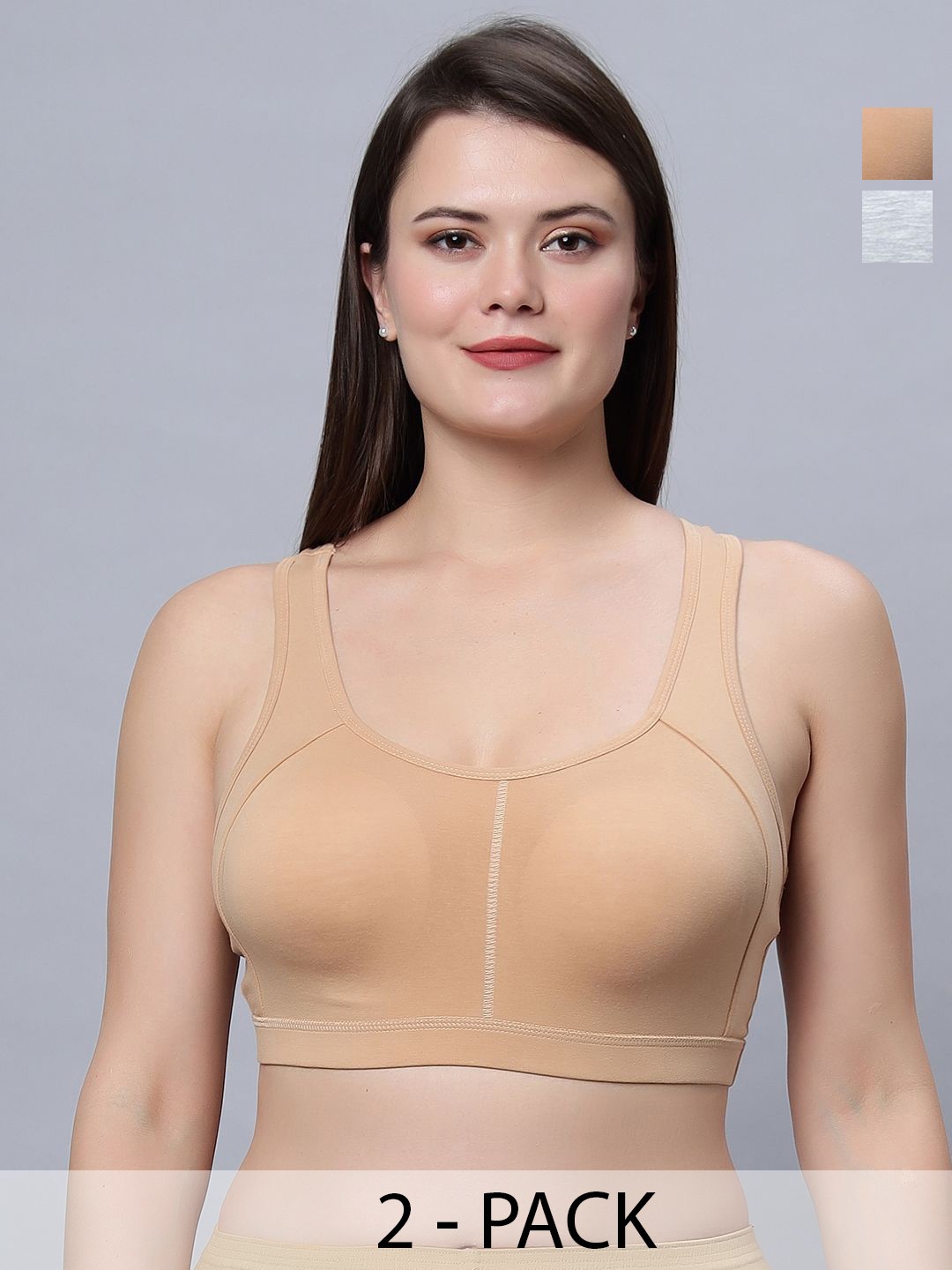 

In Care Women Pack of 2Full Coverage Heavily Padded Workout Bra, Beige